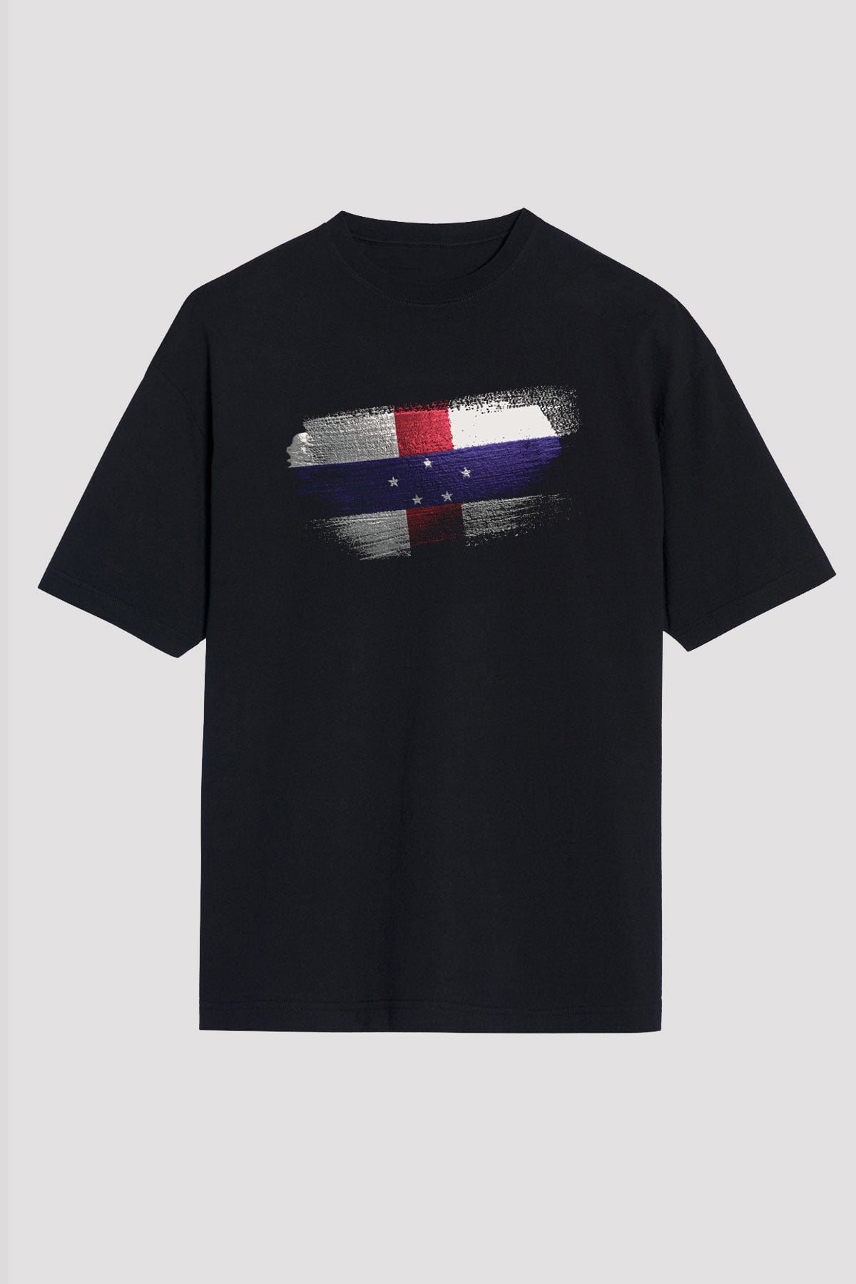 Hollanda Antilleri - Netherlands Antilles Bayrağı Baskılı Unisex Siyah Oversize Tişört