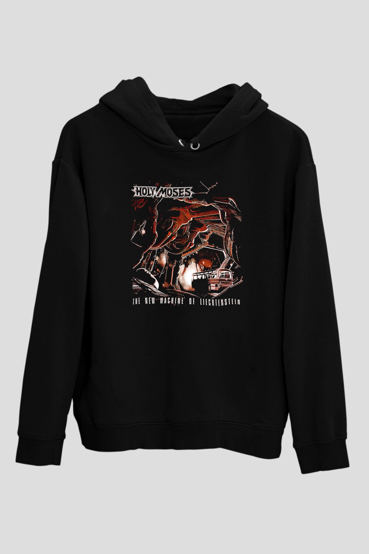 Holy Moses Baskılı Unisex Siyah Kapüşonlu Sweatshirt