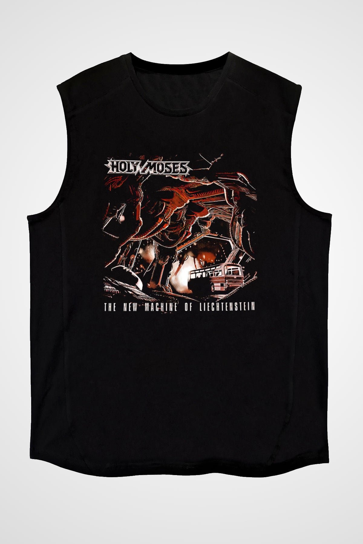 Holy Moses Baskılı Unisex Siyah Kolsuz Tişört - Tshirt
