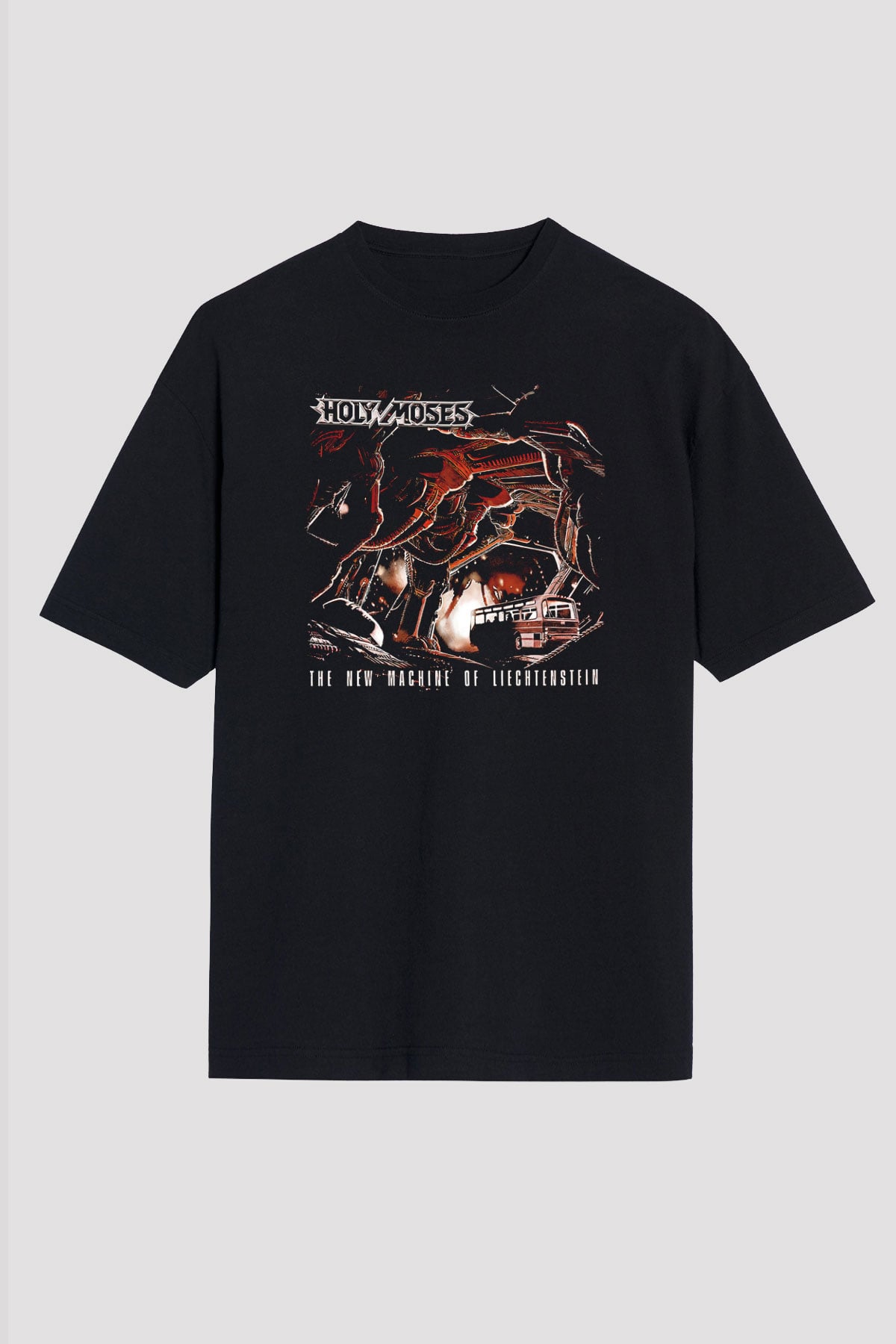 Holy Moses Baskılı Unisex Siyah Oversize Tişört - Tshirt