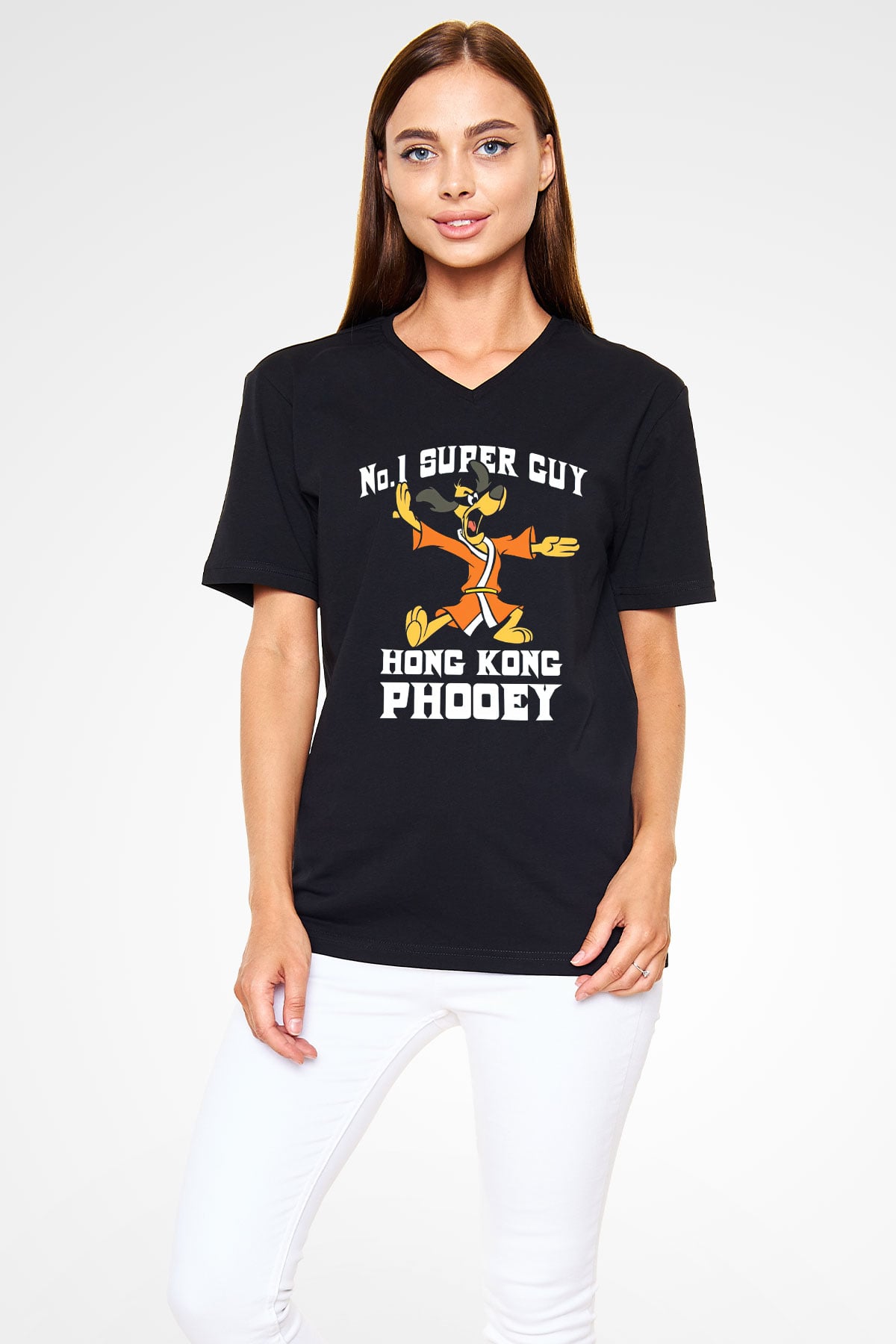 Hong Kong Phooey Siyah Unisex  V Yaka Tişört