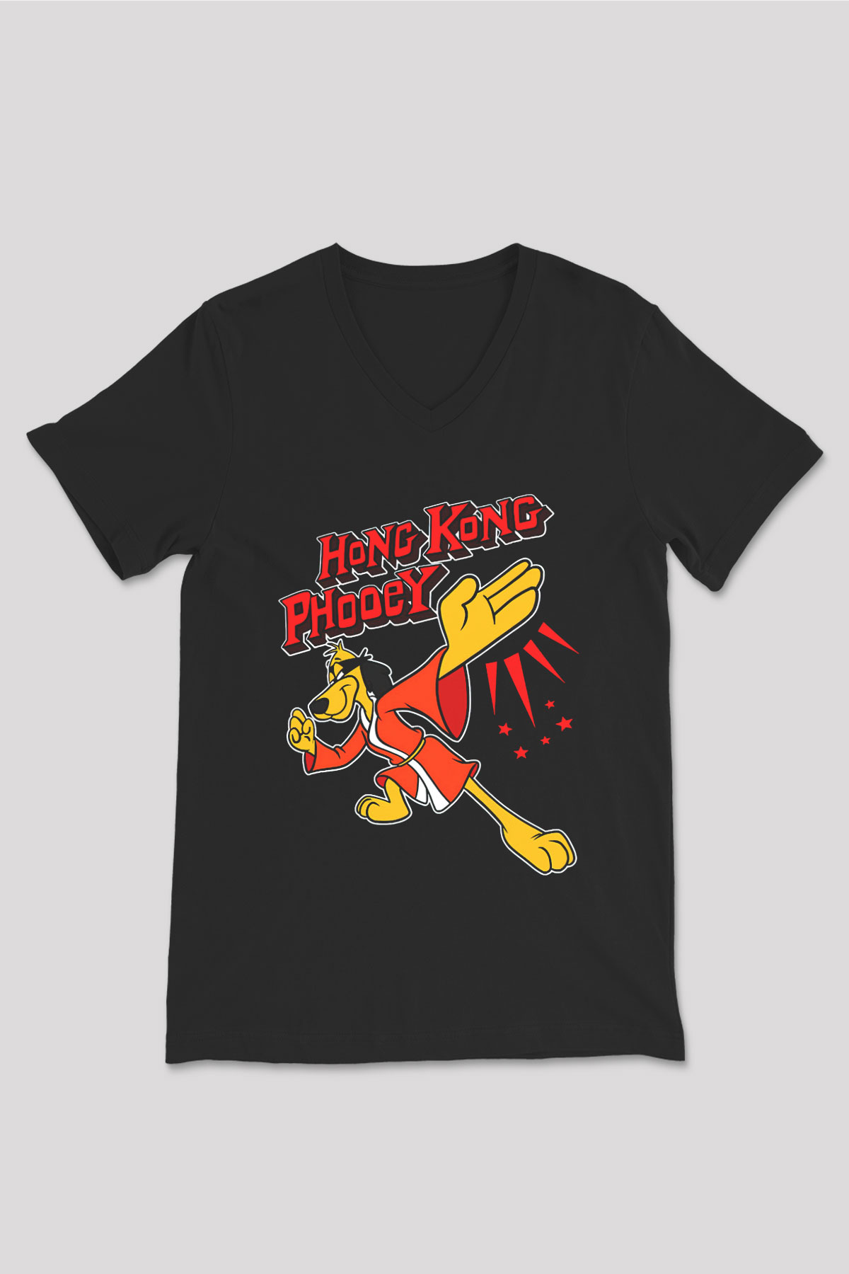 Hong Kong Phooey Siyah Unisex  V Yaka Tişört