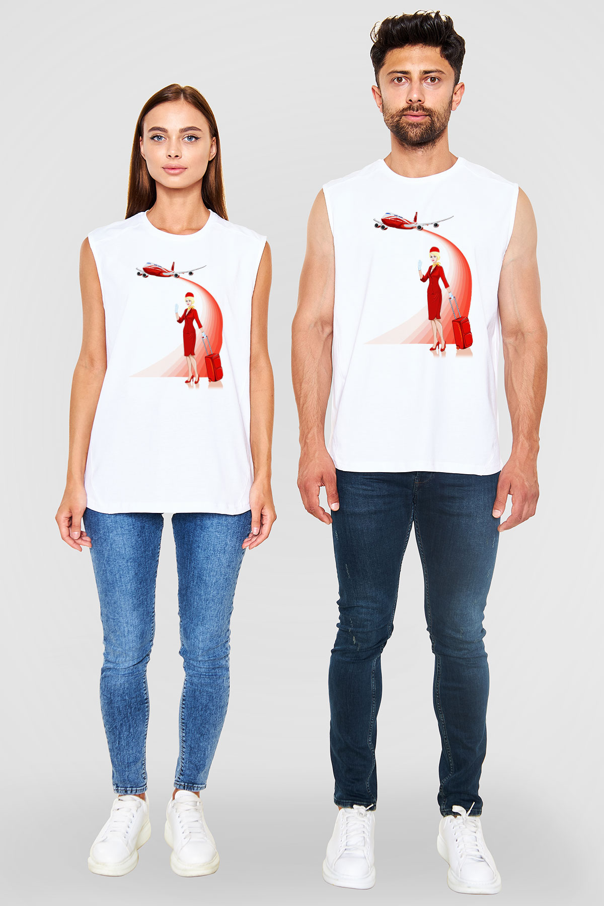 Hostes Beyaz Unisex Kolsuz Tişört