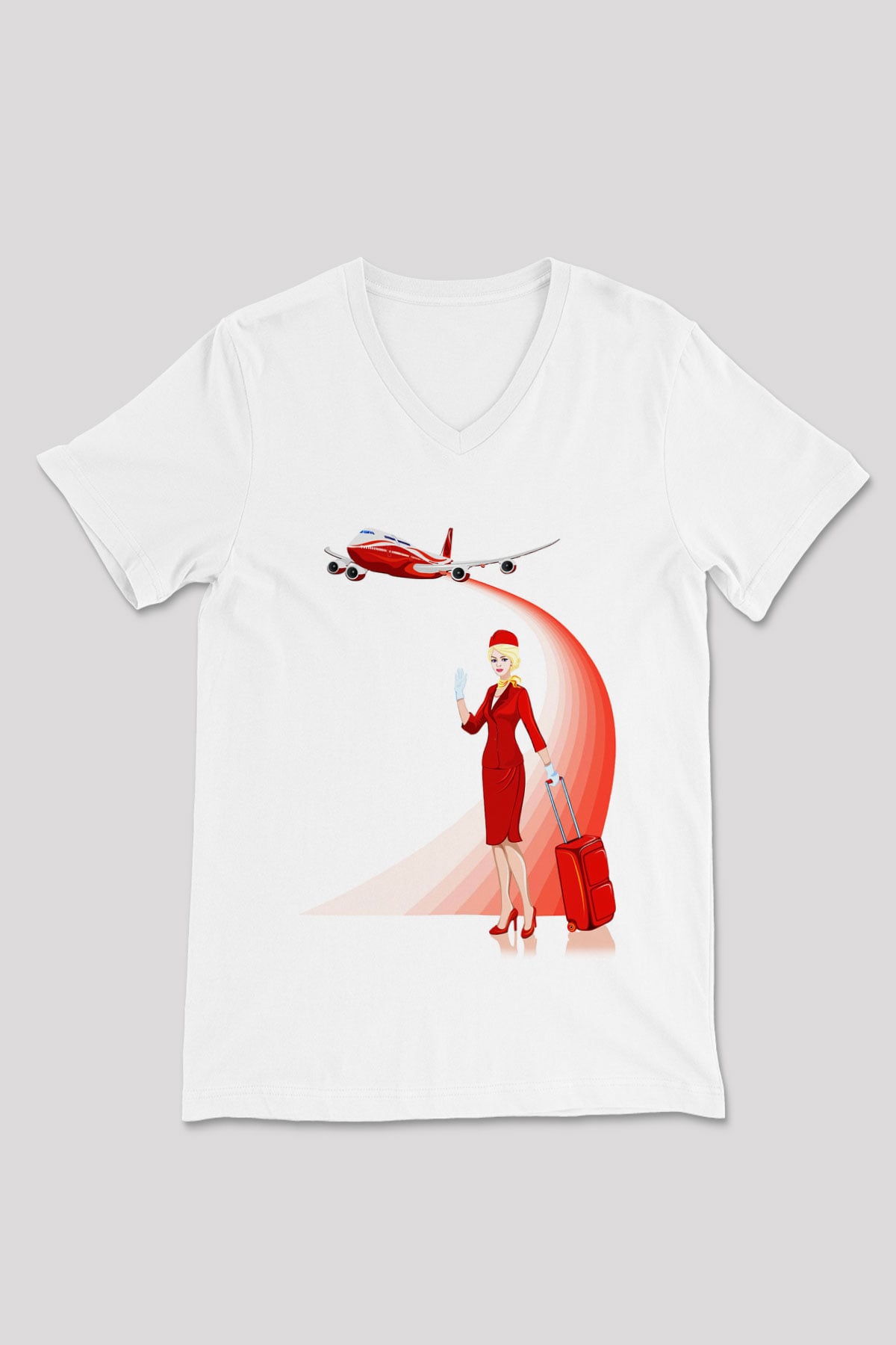 Hostes Beyaz Unisex V Yaka Tişört T-Shirt