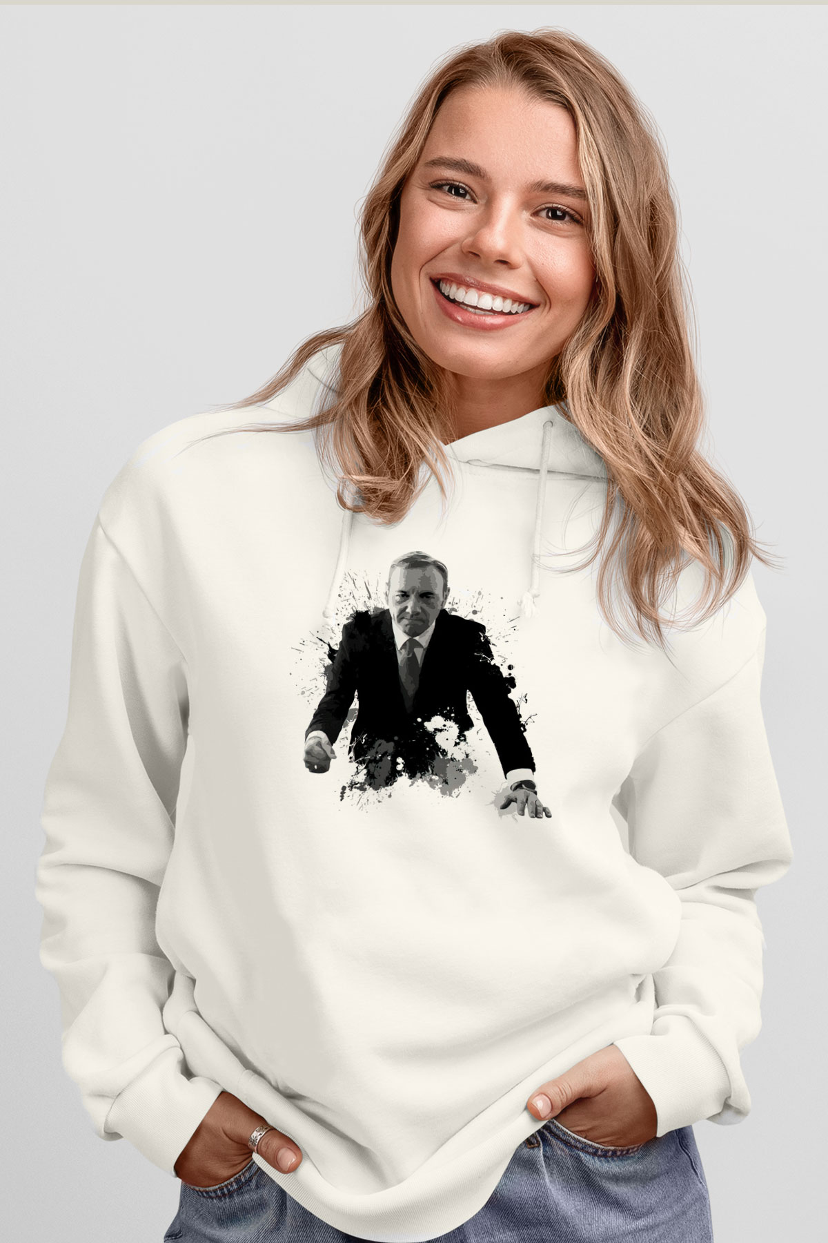 House of Cards Beyaz Unisex Hoodie