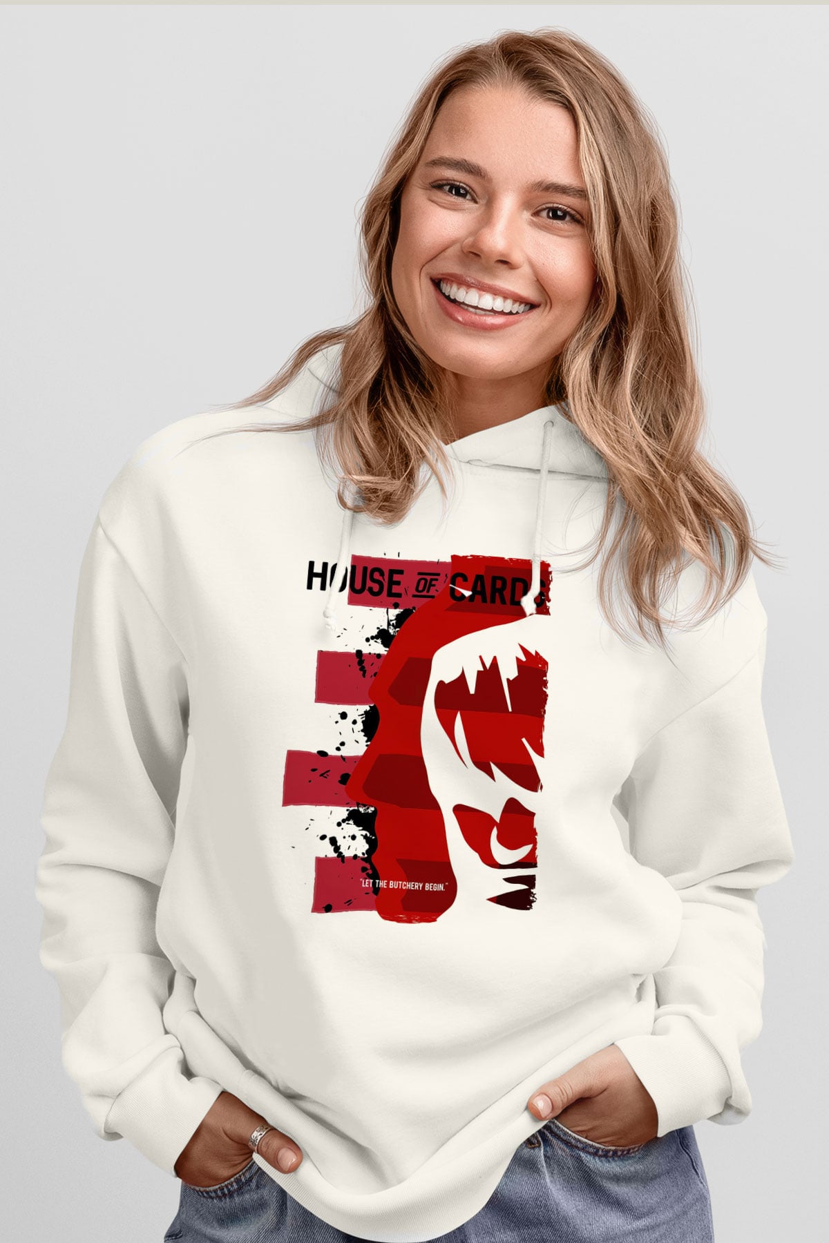 House of Cards Beyaz Unisex Hoodie