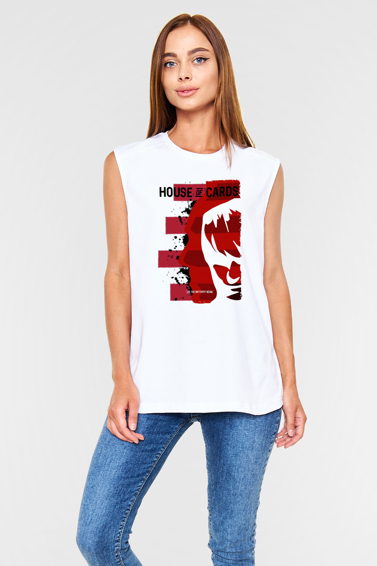 House of Cards Beyaz Unisex Kolsuz Tişört