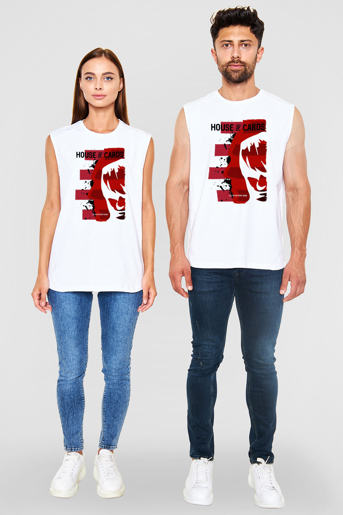 House of Cards Beyaz Unisex Kolsuz Tişört
