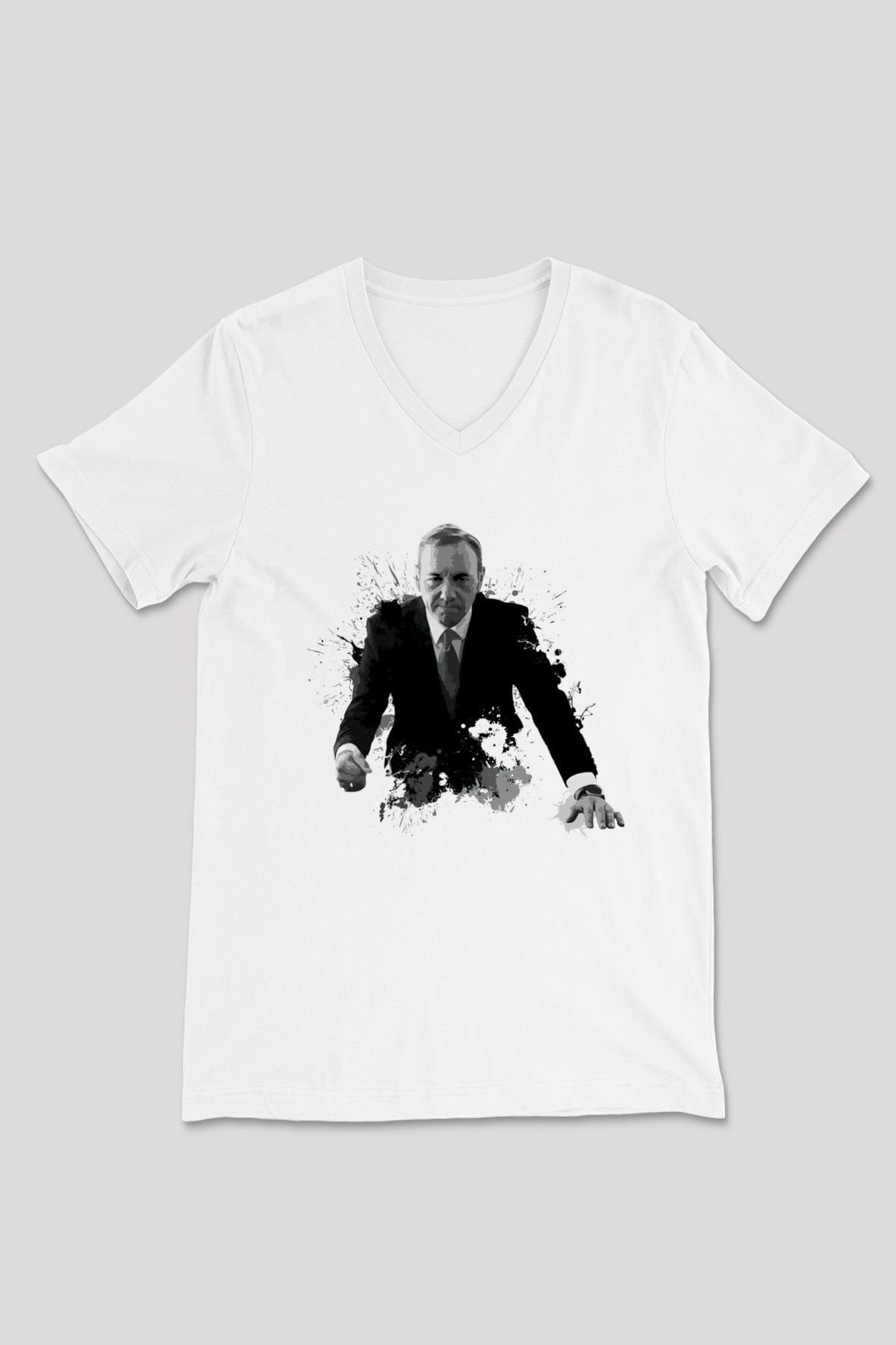 House of Cards Beyaz Unisex V Yaka Tişört