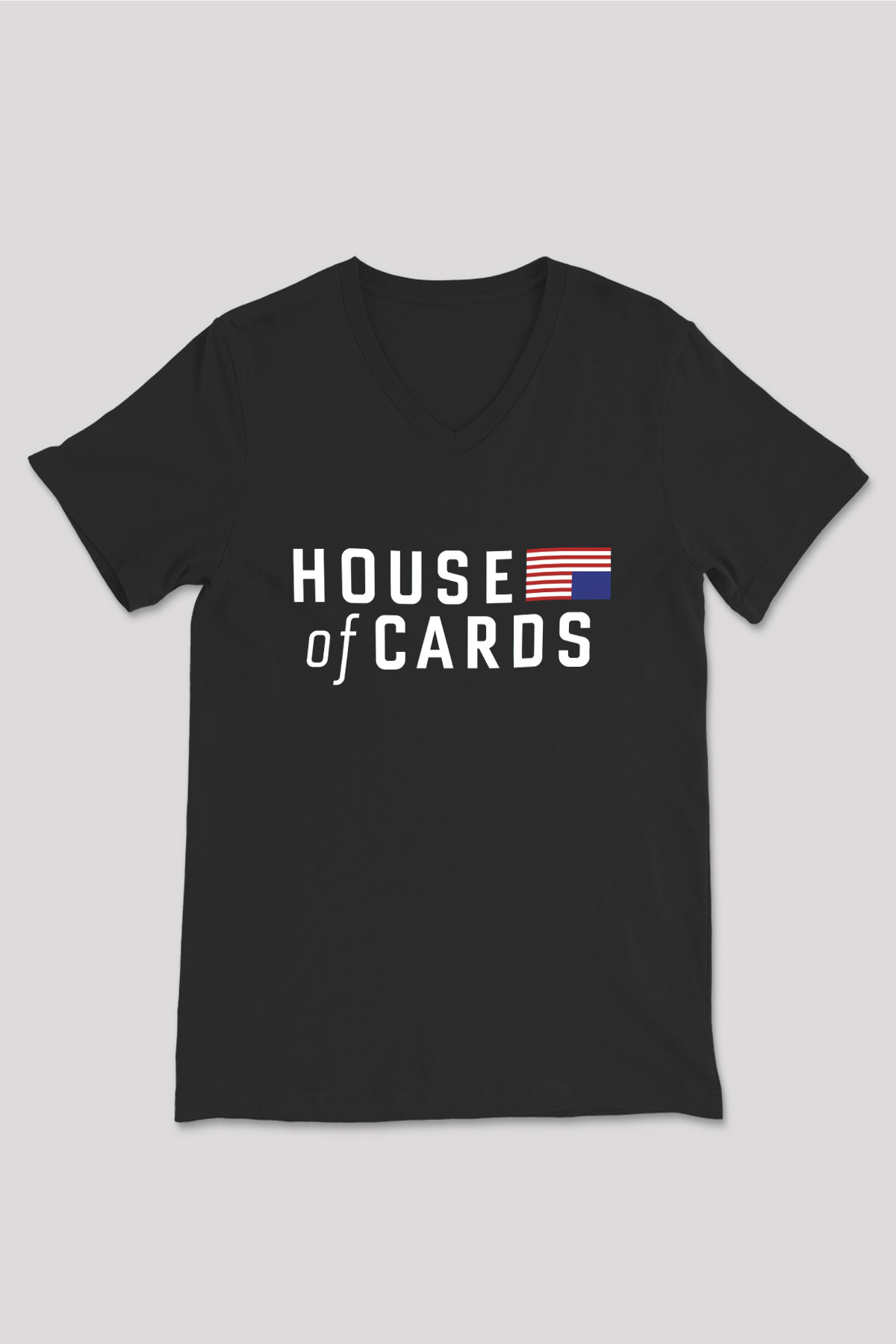 House of Cards Siyah Unisex V Yaka Tişört T-Shirt