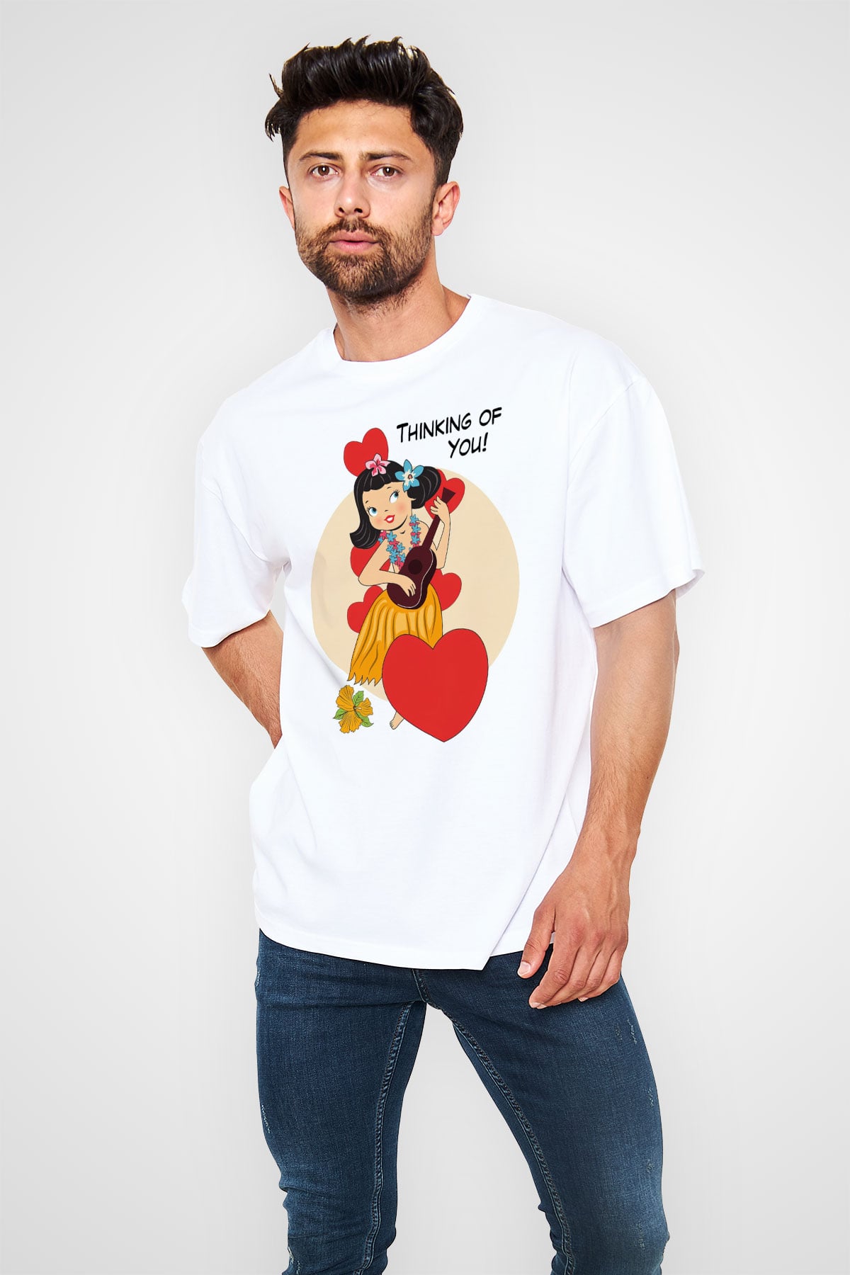 Hula Beyaz Unisex Tişört T-Shirt - TişörtFabrikası