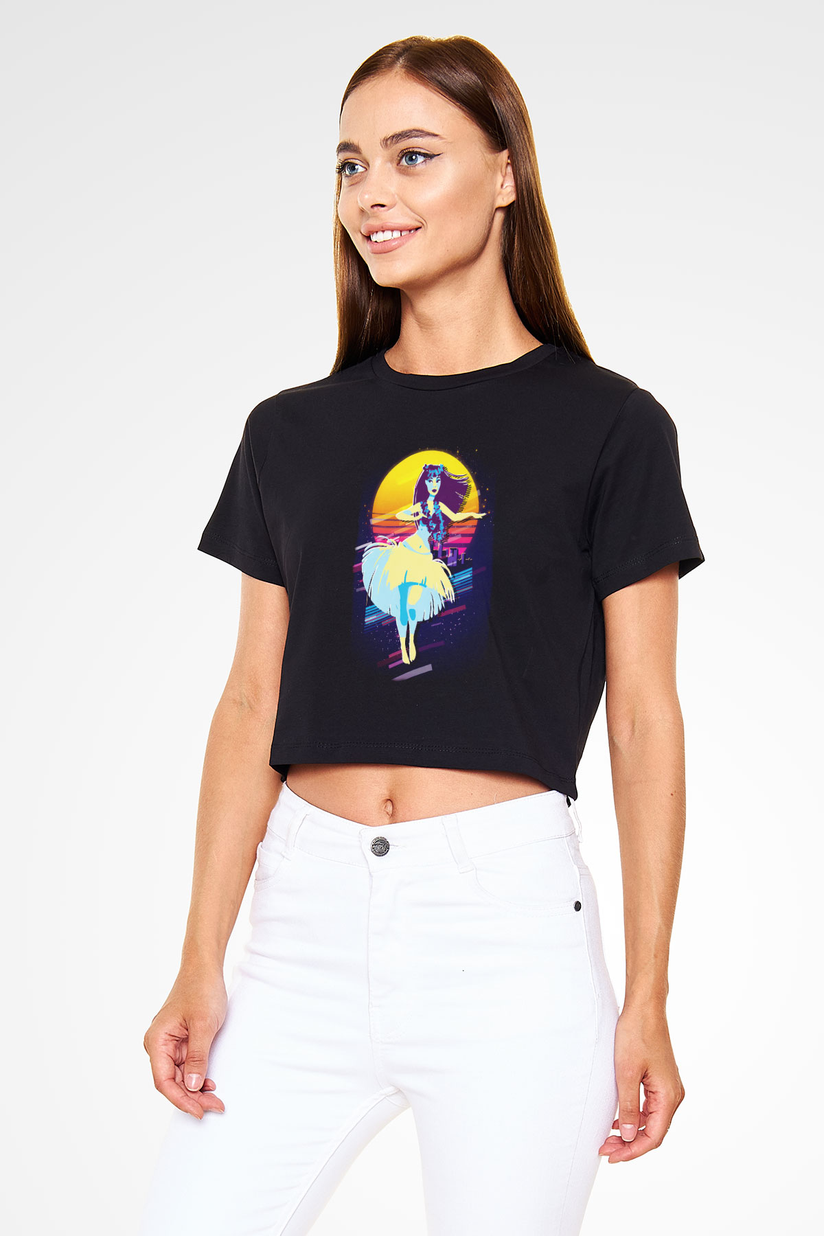 Hula Siyah  Crop Top Tişört