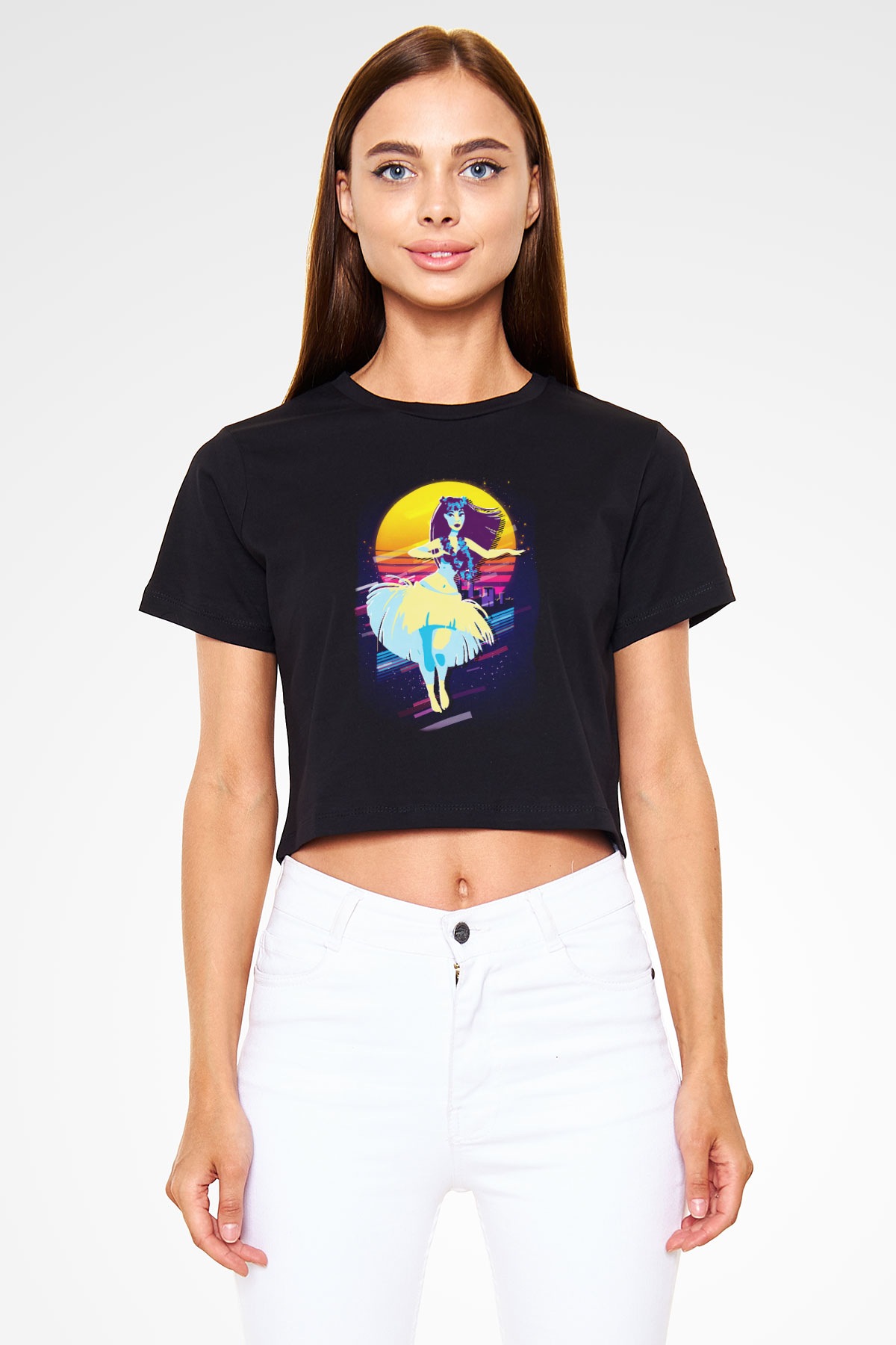Hula Siyah  Crop Top Tişört