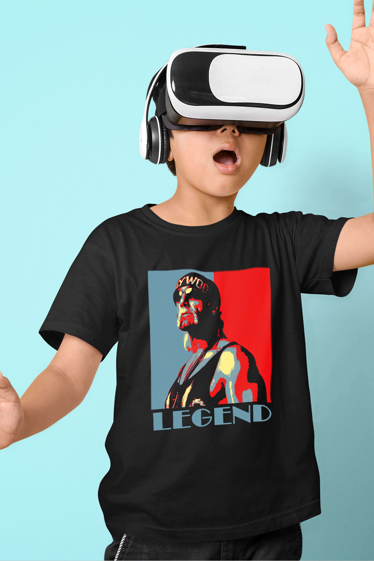 Hulk Hogan Baskılı Siyah Unisex Çocuk Tişört