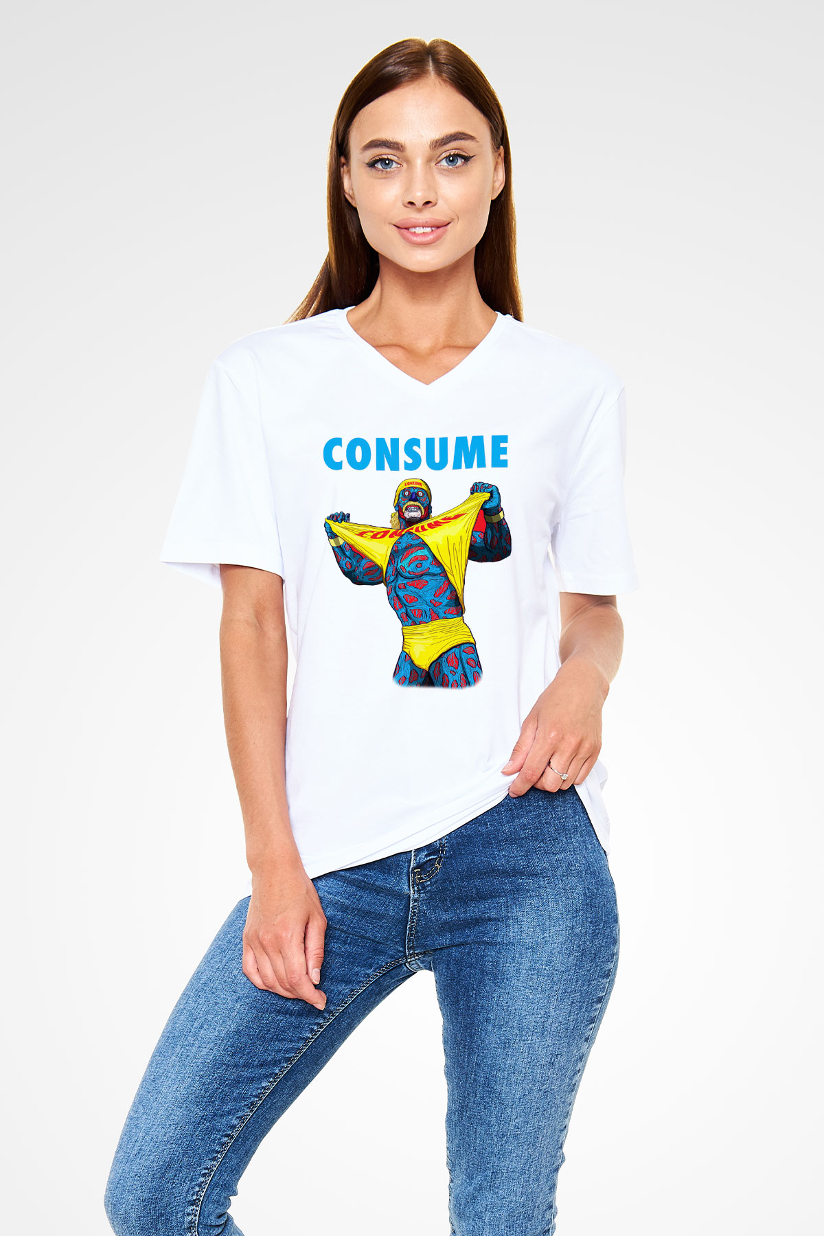 Hulk Hogan Beyaz Unisex V Yaka Tişört