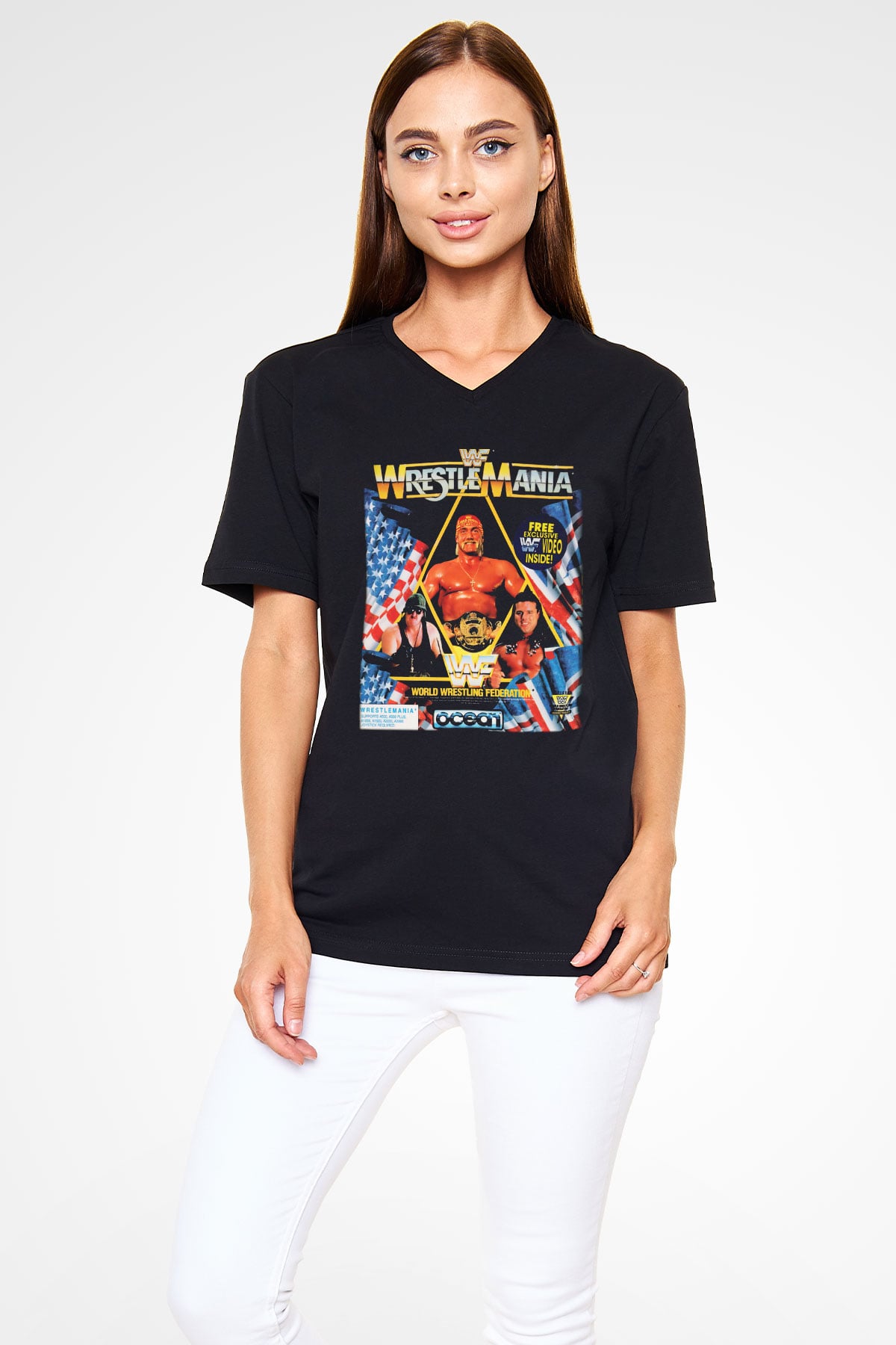 Hulk Hogan Siyah Unisex V Yaka Tişört