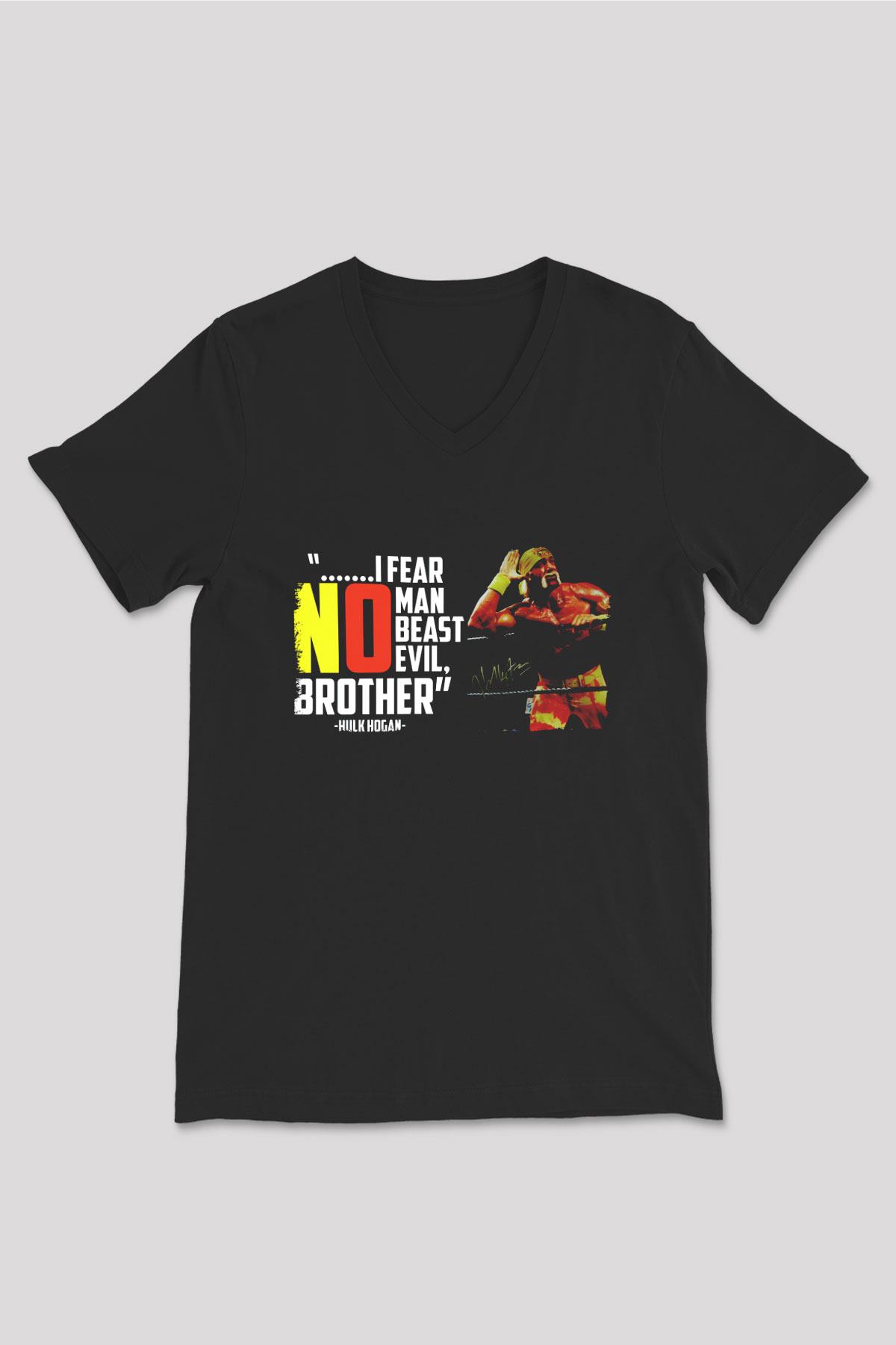 Hulk Hogan Siyah Unisex  V Yaka Tişört