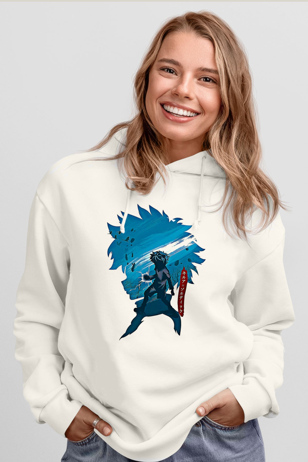 Hunter X Hunter Baskılı Beyaz Unisex Hoodie