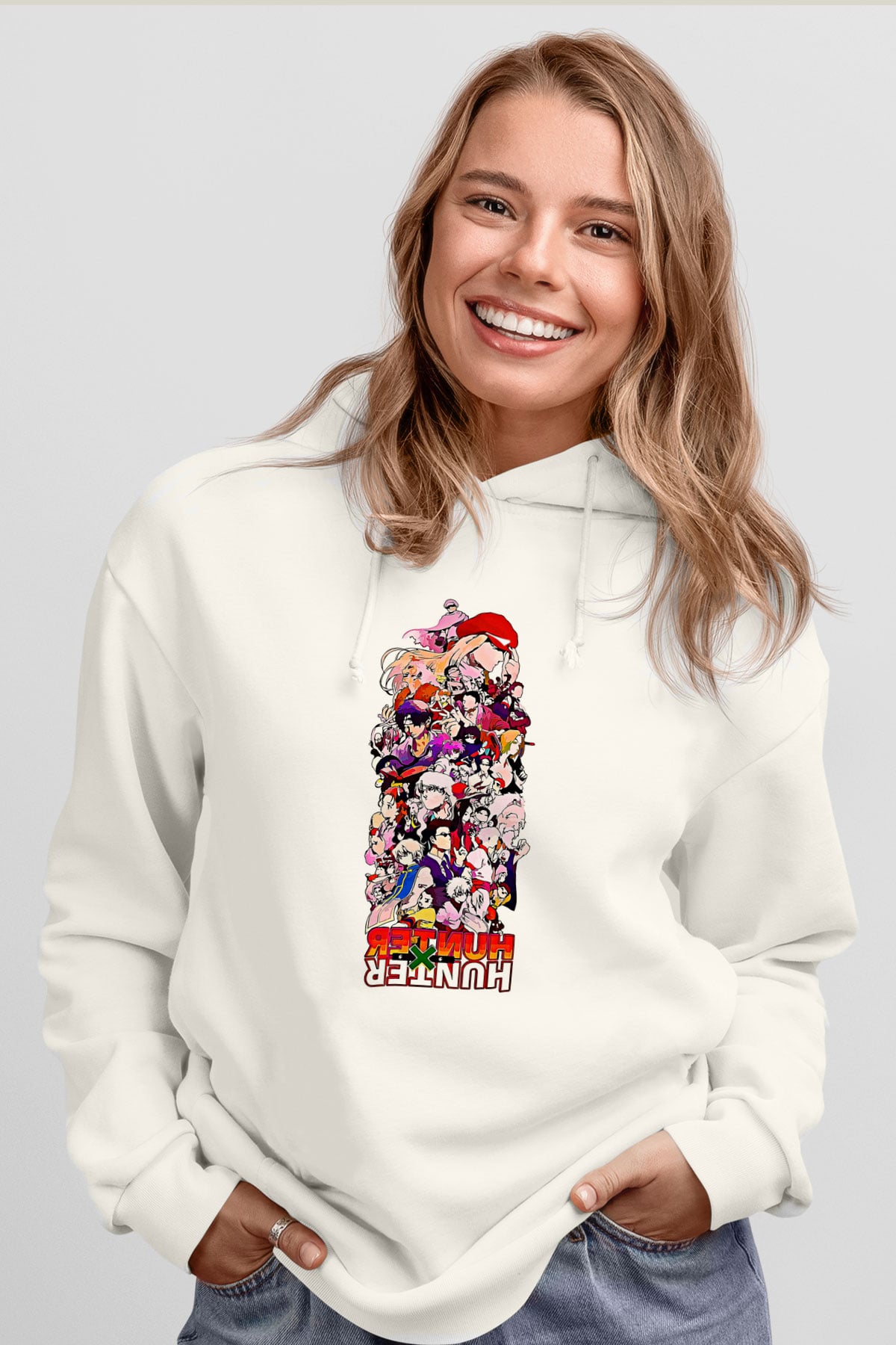 Hunter X Hunter Baskılı Beyaz Unisex Hoodie