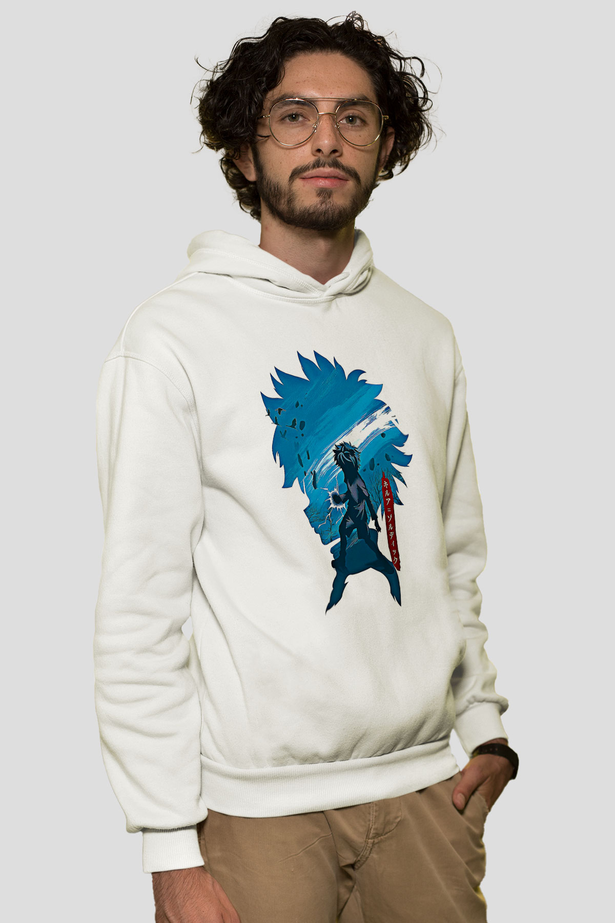 Hunter X Hunter Baskılı Beyaz Unisex Hoodie