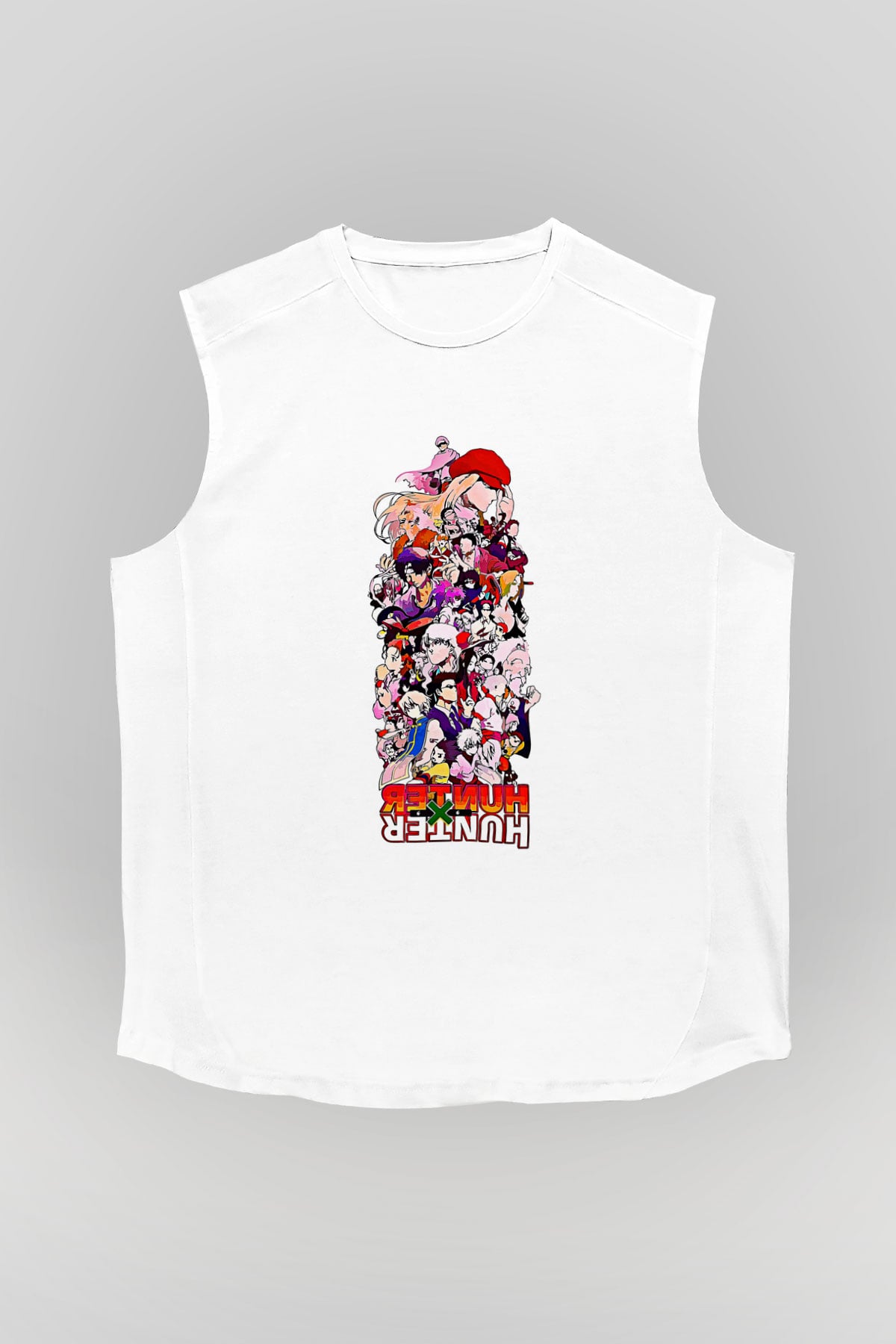 Hunter X Hunter Baskılı Beyaz Unisex Kolsuz Tişört - Tshirt