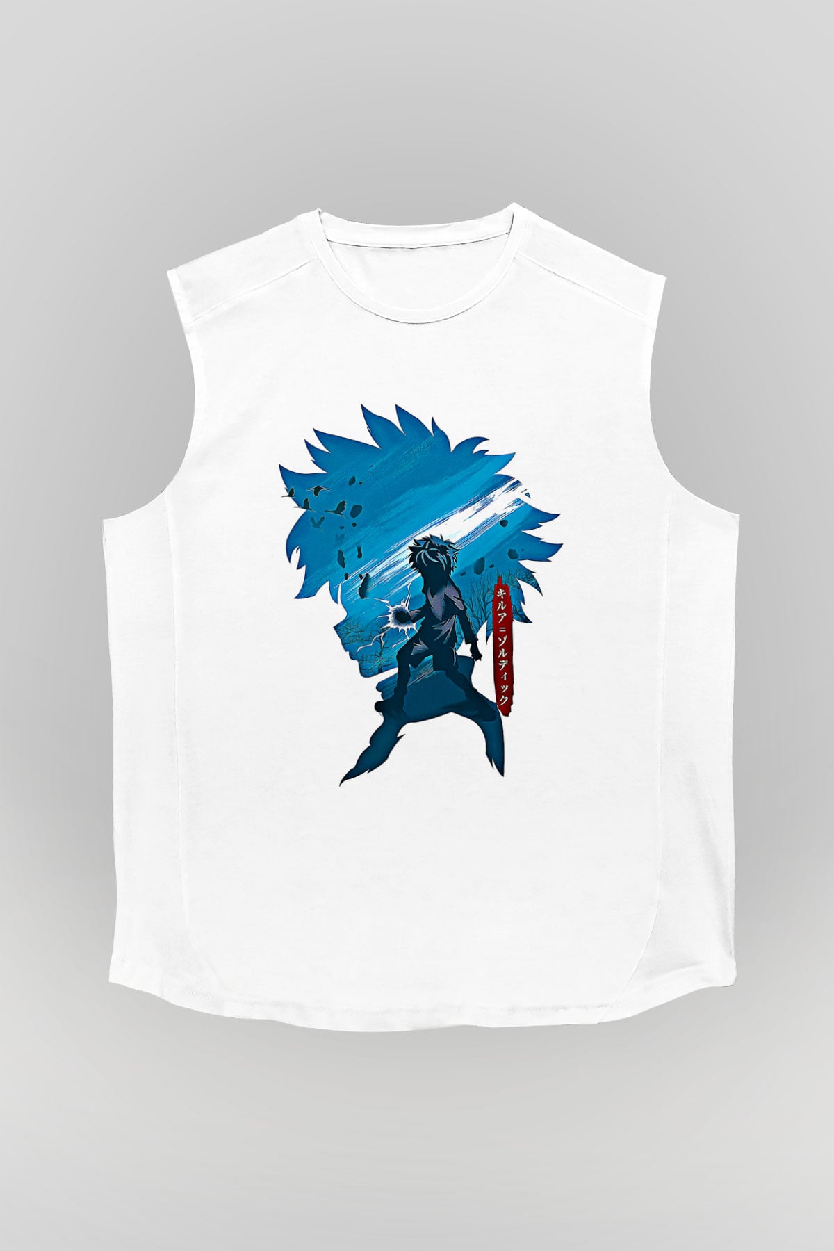 Hunter X Hunter Baskılı Beyaz Unisex Kolsuz Tişört - Tshirt