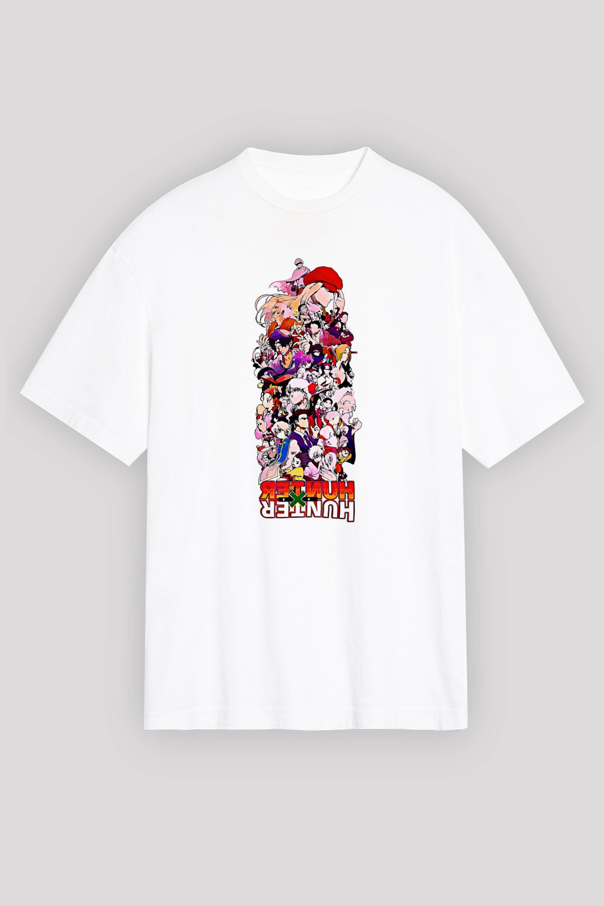 Hunter X Hunter Baskılı Beyaz Unisex Oversize Tişört - Tshirt