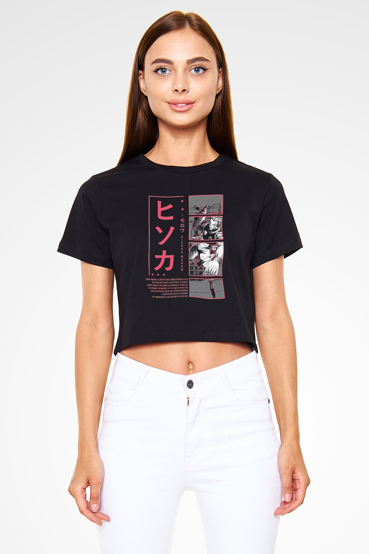 Hunter X Hunter Baskılı Siyah Crop Top Kadın Tişört - Tshirt