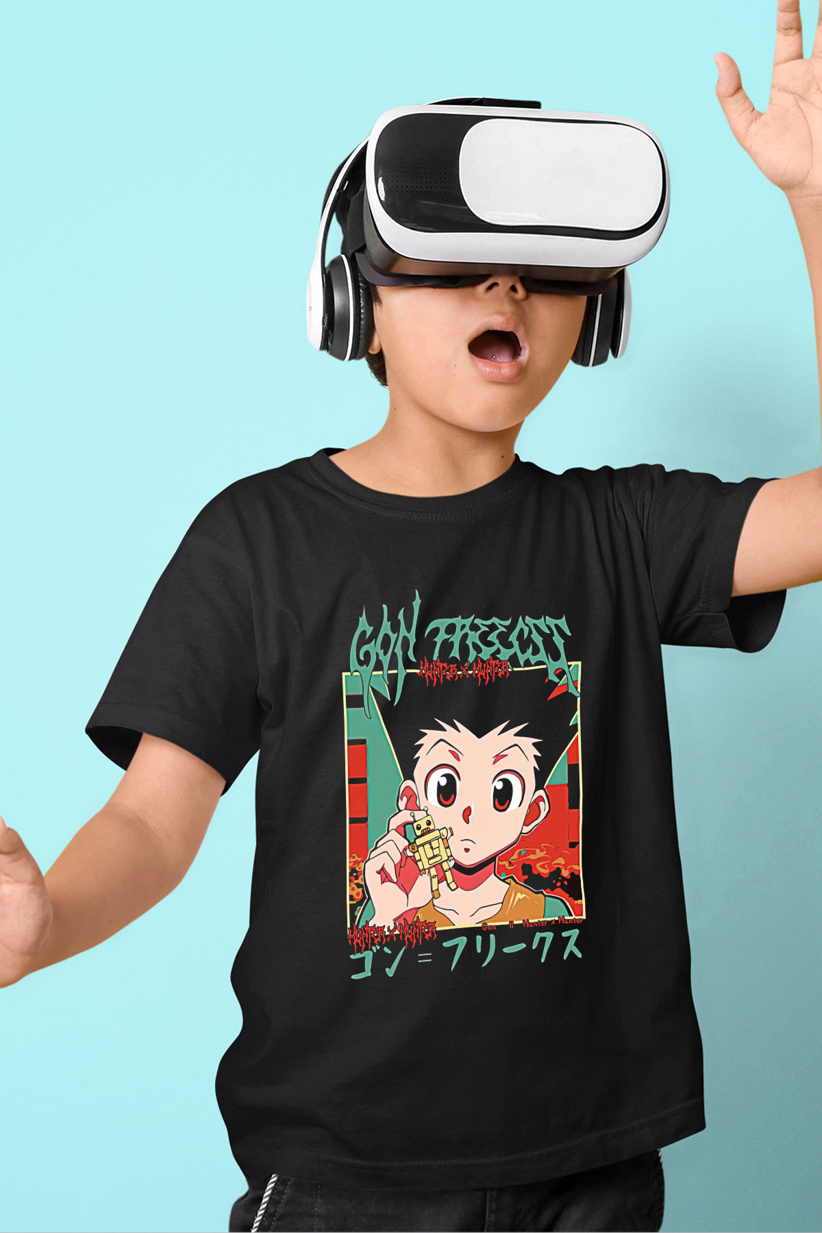 Hunter X Hunter Baskılı Unisex Siyah Çocuk Tişört - Tshirt