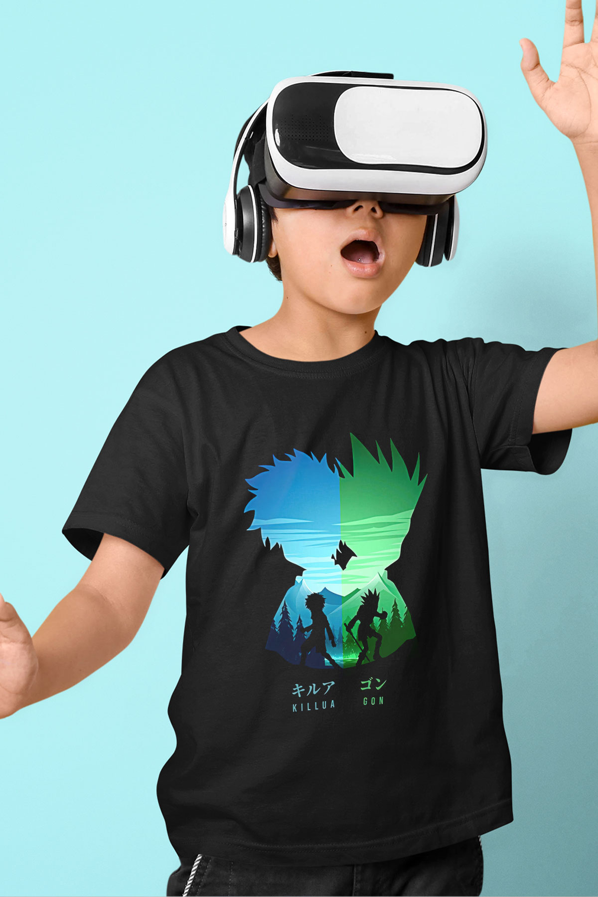 Hunter X Hunter Baskılı Unisex Siyah Çocuk Tişört - Tshirt