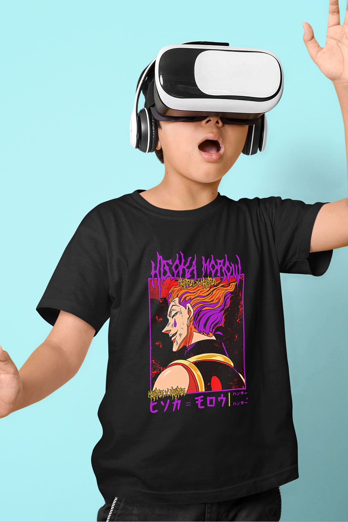 Hunter X Hunter Baskılı Unisex Siyah Çocuk Tişört - Tshirt