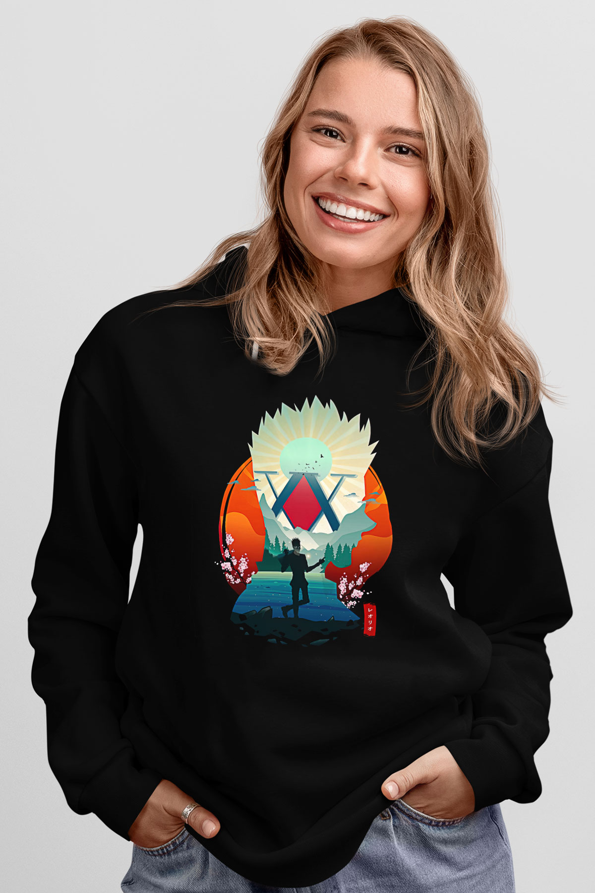 Hunter X Hunter Baskılı Unisex Siyah Hoodie