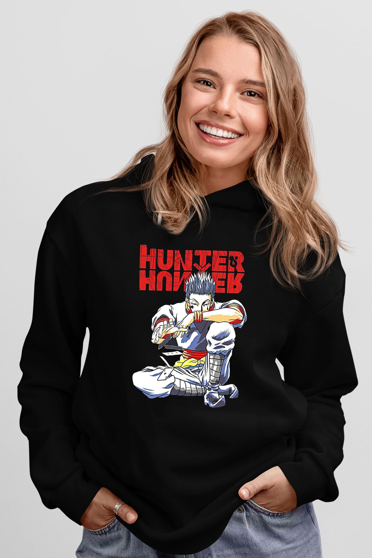 Hunter X Hunter Baskılı Unisex Siyah Hoodie