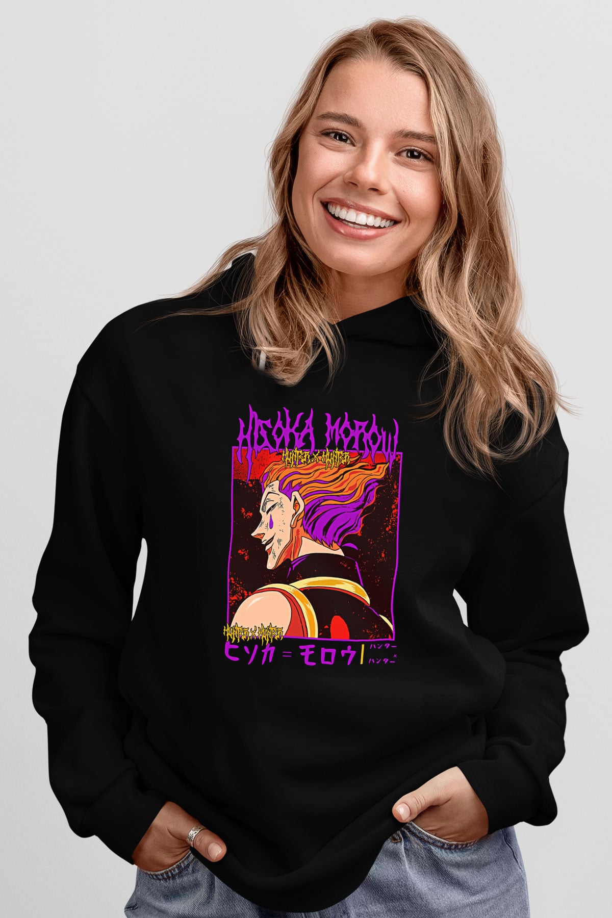 Hunter X Hunter Baskılı Unisex Siyah Hoodie