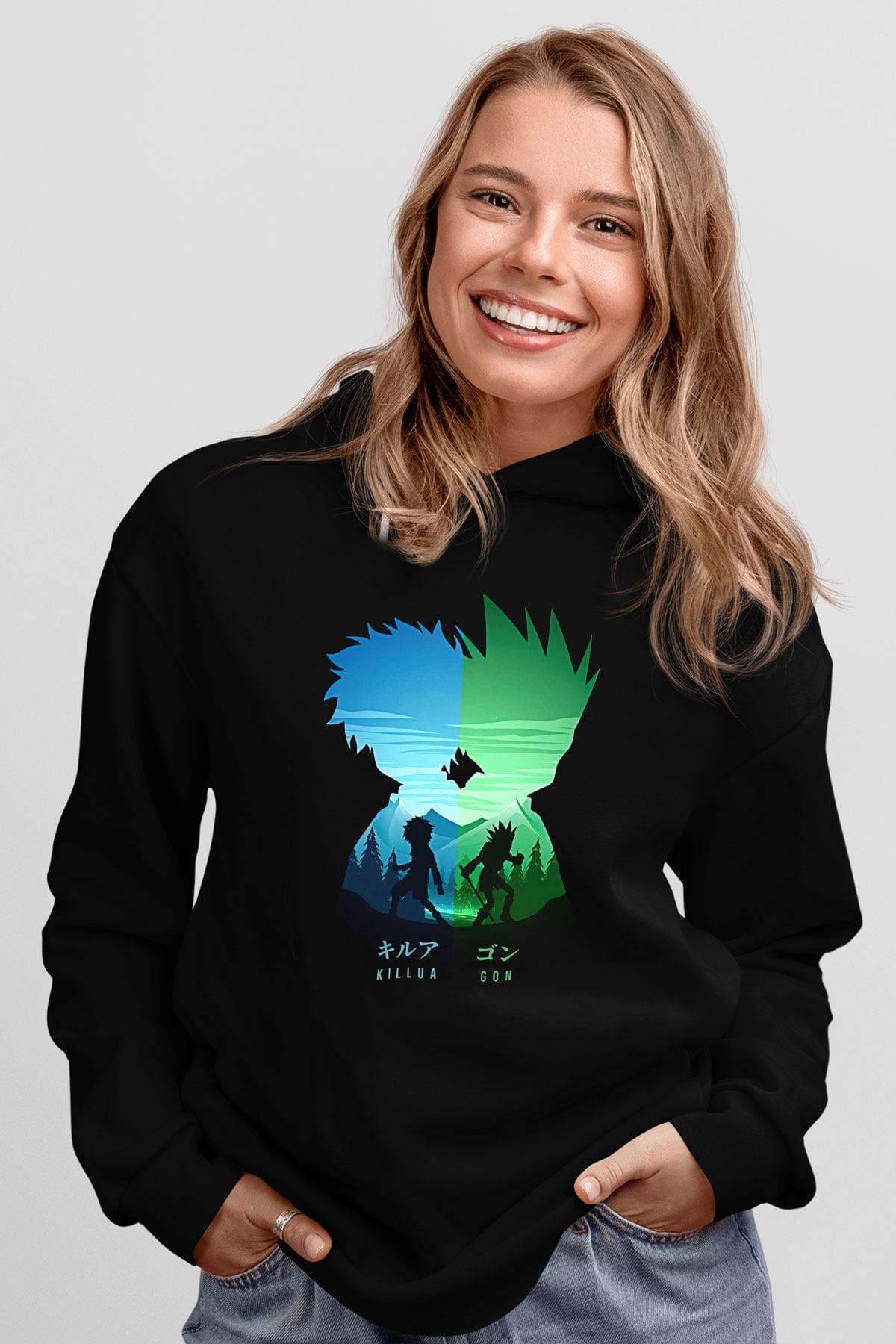 Hunter X Hunter Baskılı Unisex Siyah Hoodie