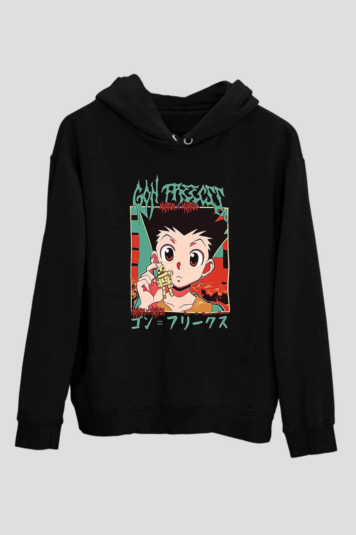 Hunter X Hunter Baskılı Unisex Siyah Hoodie