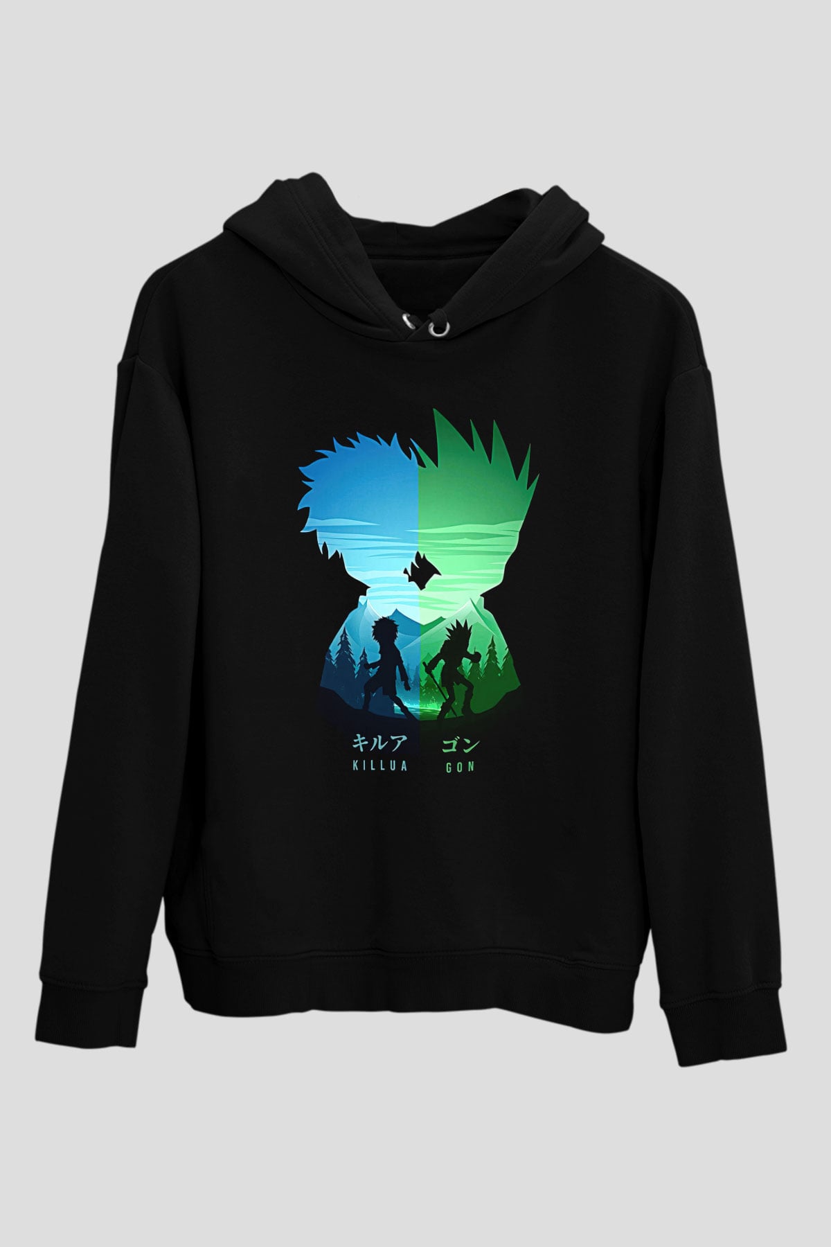 Hunter X Hunter Baskılı Unisex Siyah Hoodie