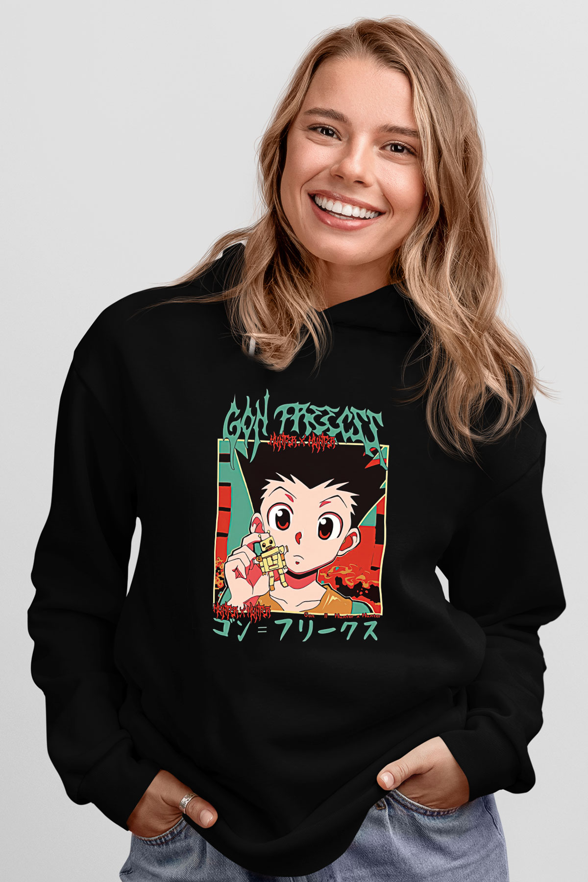 Hunter X Hunter Baskılı Unisex Siyah Hoodie
