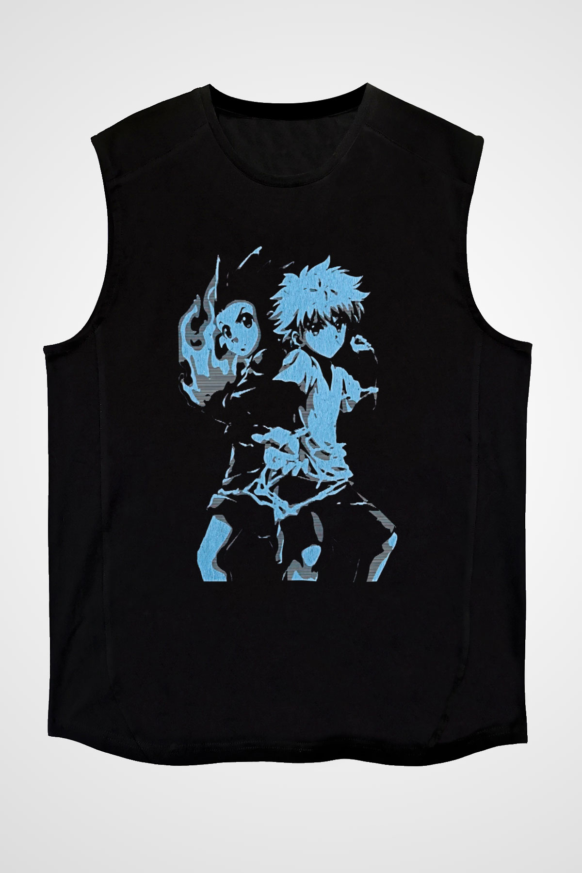 Hunter X Hunter Baskılı Unisex Siyah Kolsuz Tişört - Tshirt