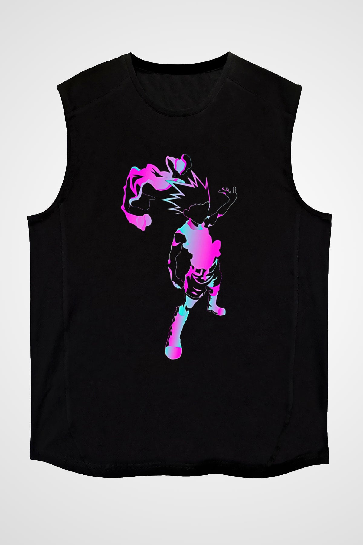 Hunter X Hunter Baskılı Unisex Siyah Kolsuz Tişört - Tshirt