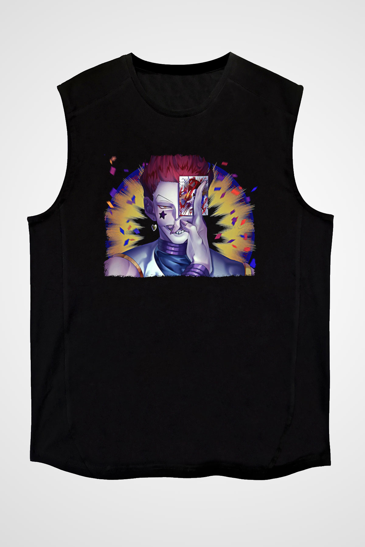 Hunter X Hunter Baskılı Unisex Siyah Kolsuz Tişört - Tshirt