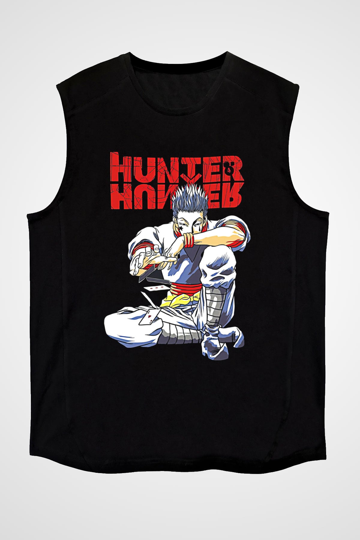 Hunter X Hunter Baskılı Unisex Siyah Kolsuz Tişört - Tshirt
