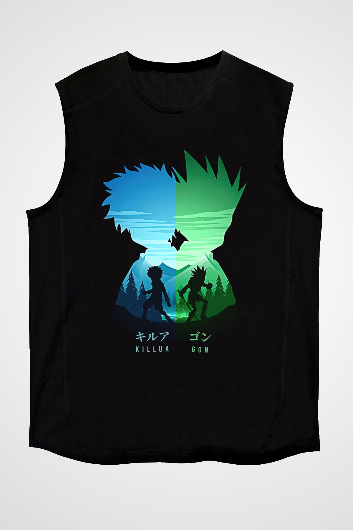 Hunter X Hunter Baskılı Unisex Siyah Kolsuz Tişört - Tshirt