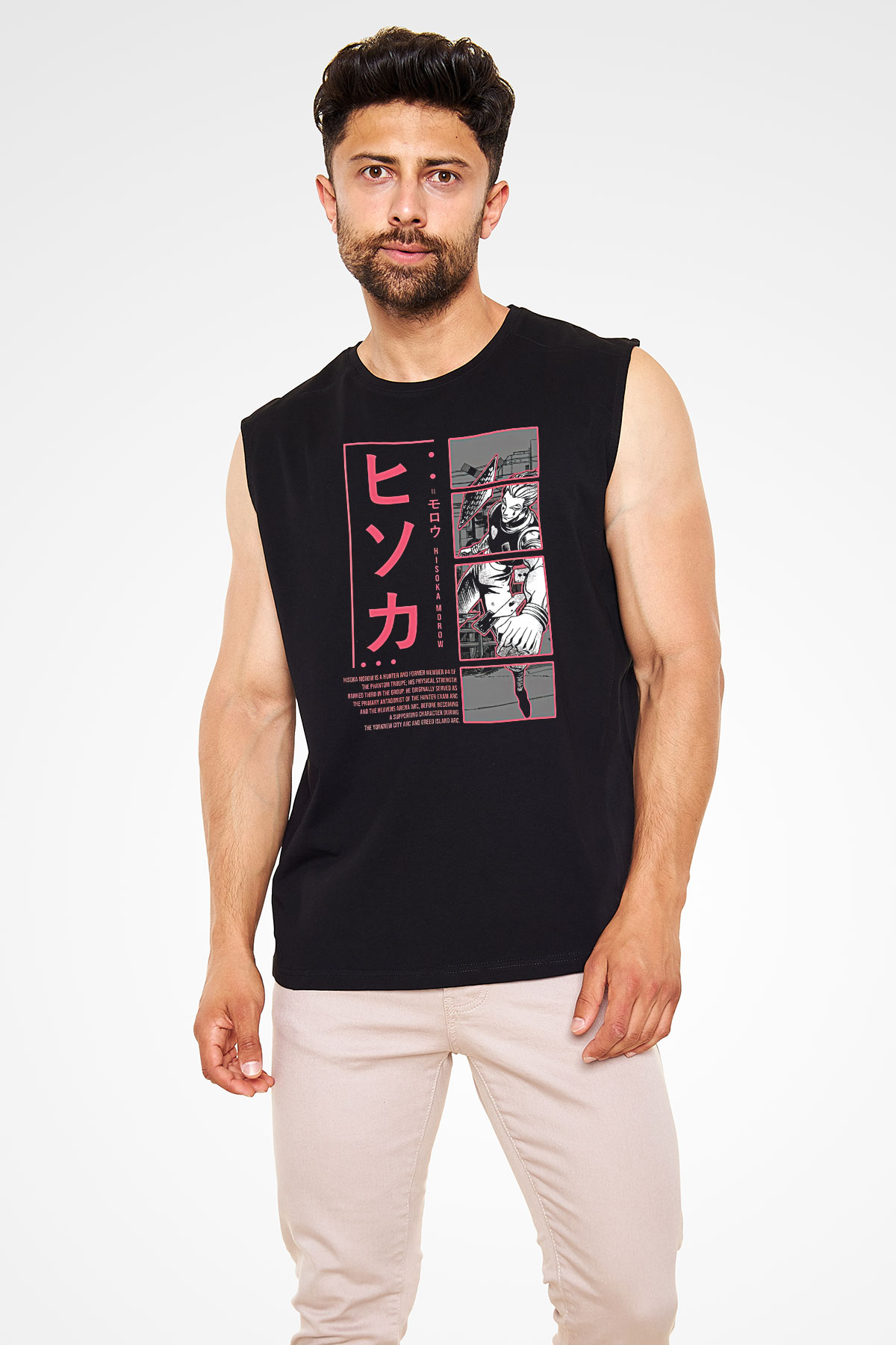 Hunter X Hunter Baskılı Unisex Siyah Kolsuz Tişört - Tshirt