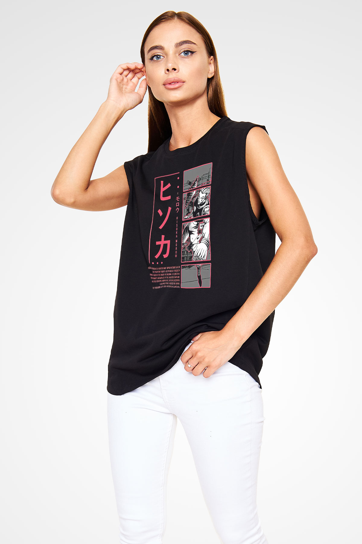 Hunter X Hunter Baskılı Unisex Siyah Kolsuz Tişört - Tshirt
