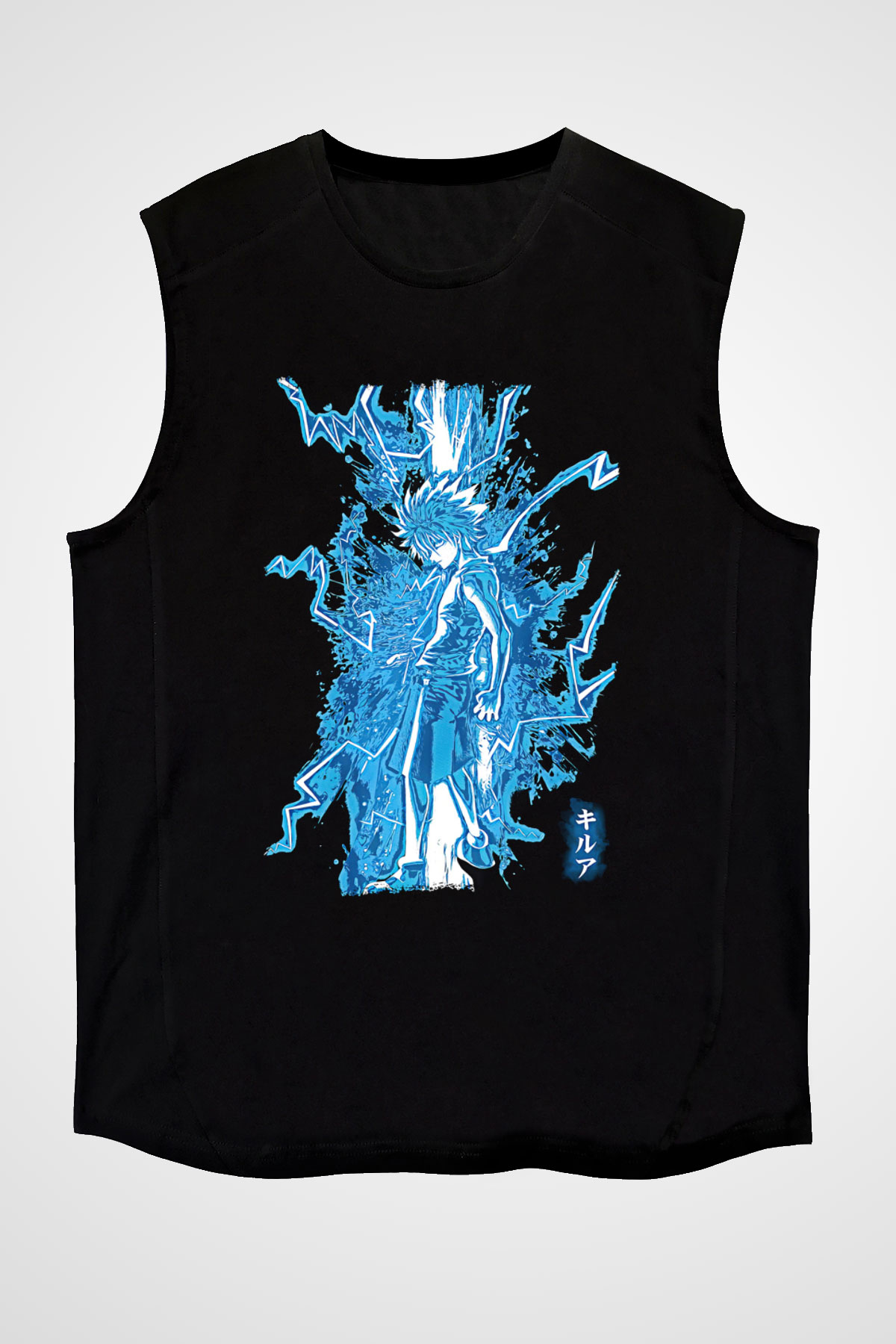 Hunter X Hunter Baskılı Unisex Siyah Kolsuz Tişört - Tshirt