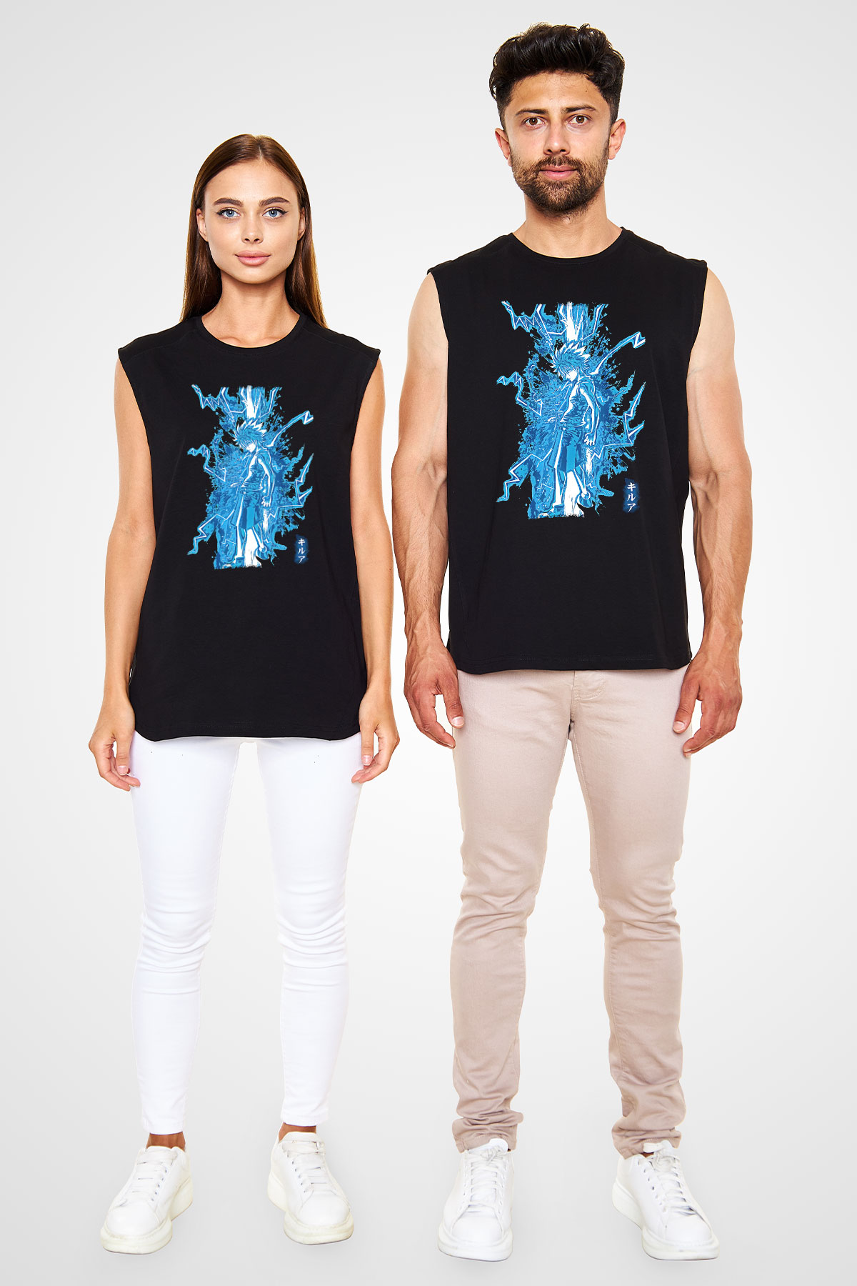 Hunter X Hunter Baskılı Unisex Siyah Kolsuz Tişört - Tshirt