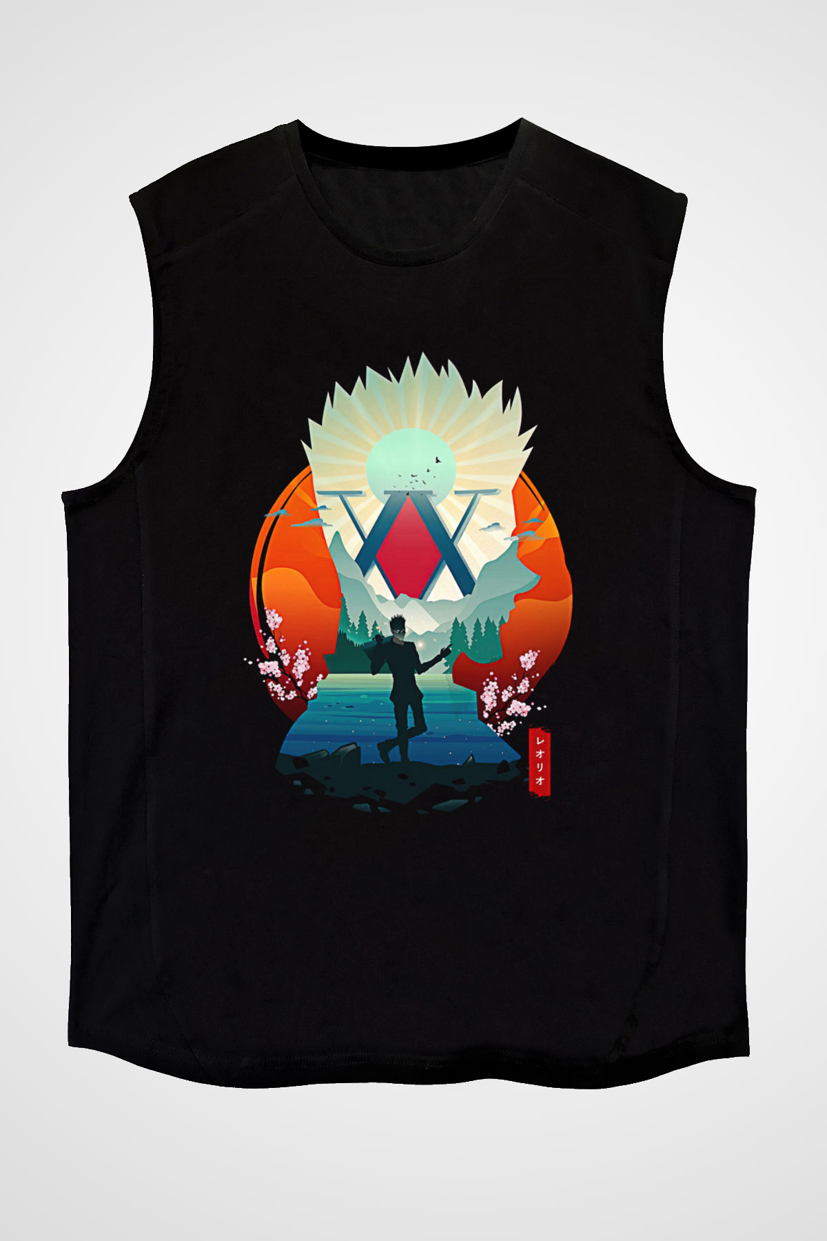 Hunter X Hunter Baskılı Unisex Siyah Kolsuz Tişört - Tshirt