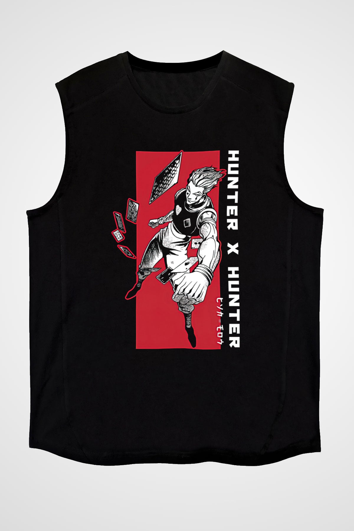 Hunter X Hunter Baskılı Unisex Siyah Kolsuz Tişört - Tshirt