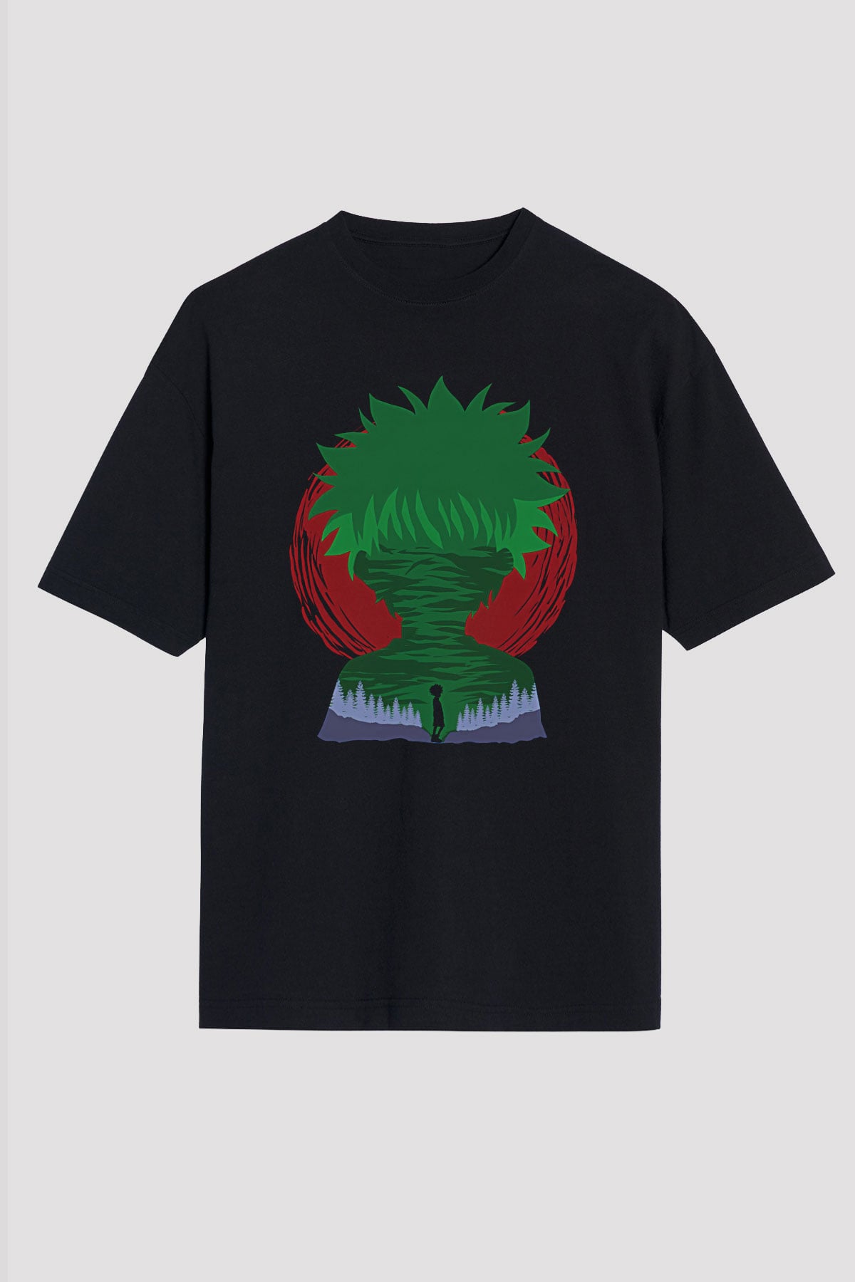 Hunter X Hunter Baskılı Unisex Siyah Oversize Tişört - Tshirt